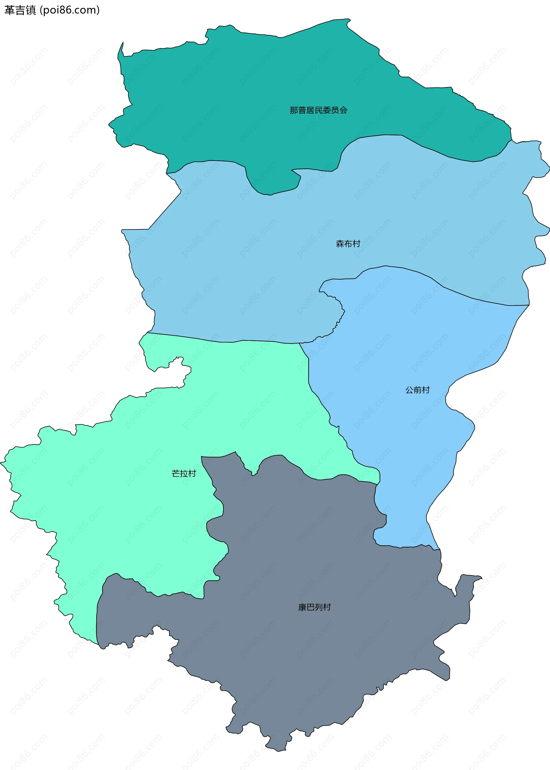 革吉镇边界地图(五级行政区划)