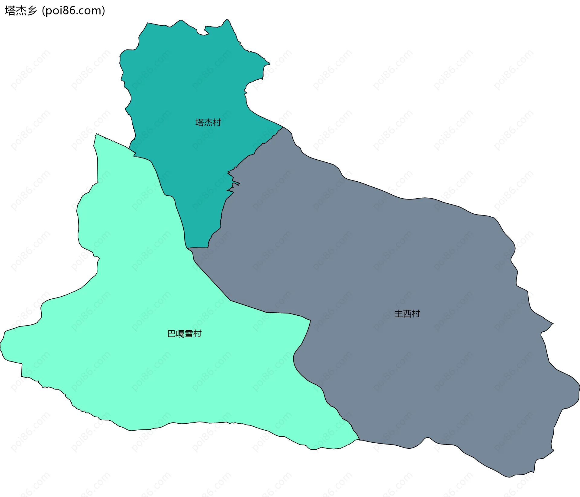 塔杰乡边界地图(五级行政区划)