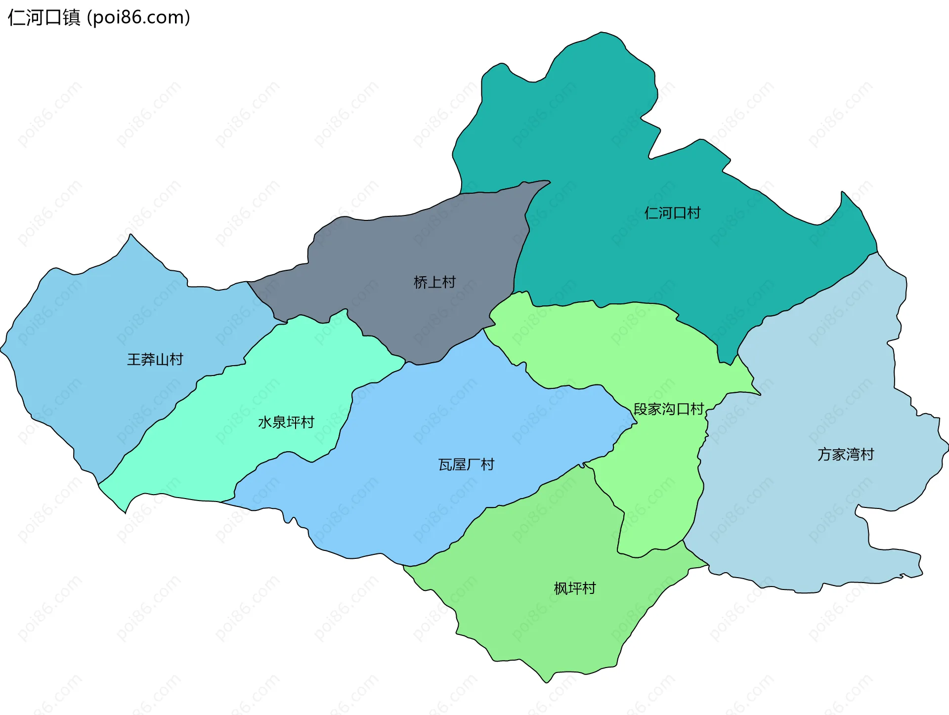 仁河口镇边界地图(五级行政区划)