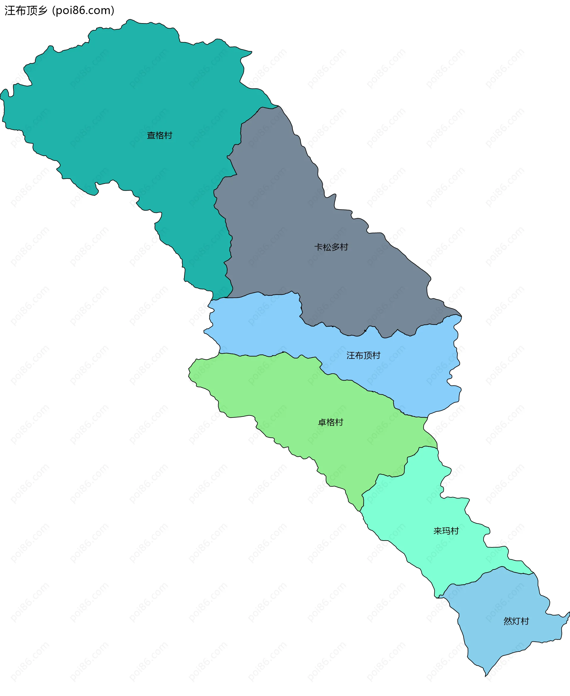 汪布顶乡边界地图(五级行政区划)