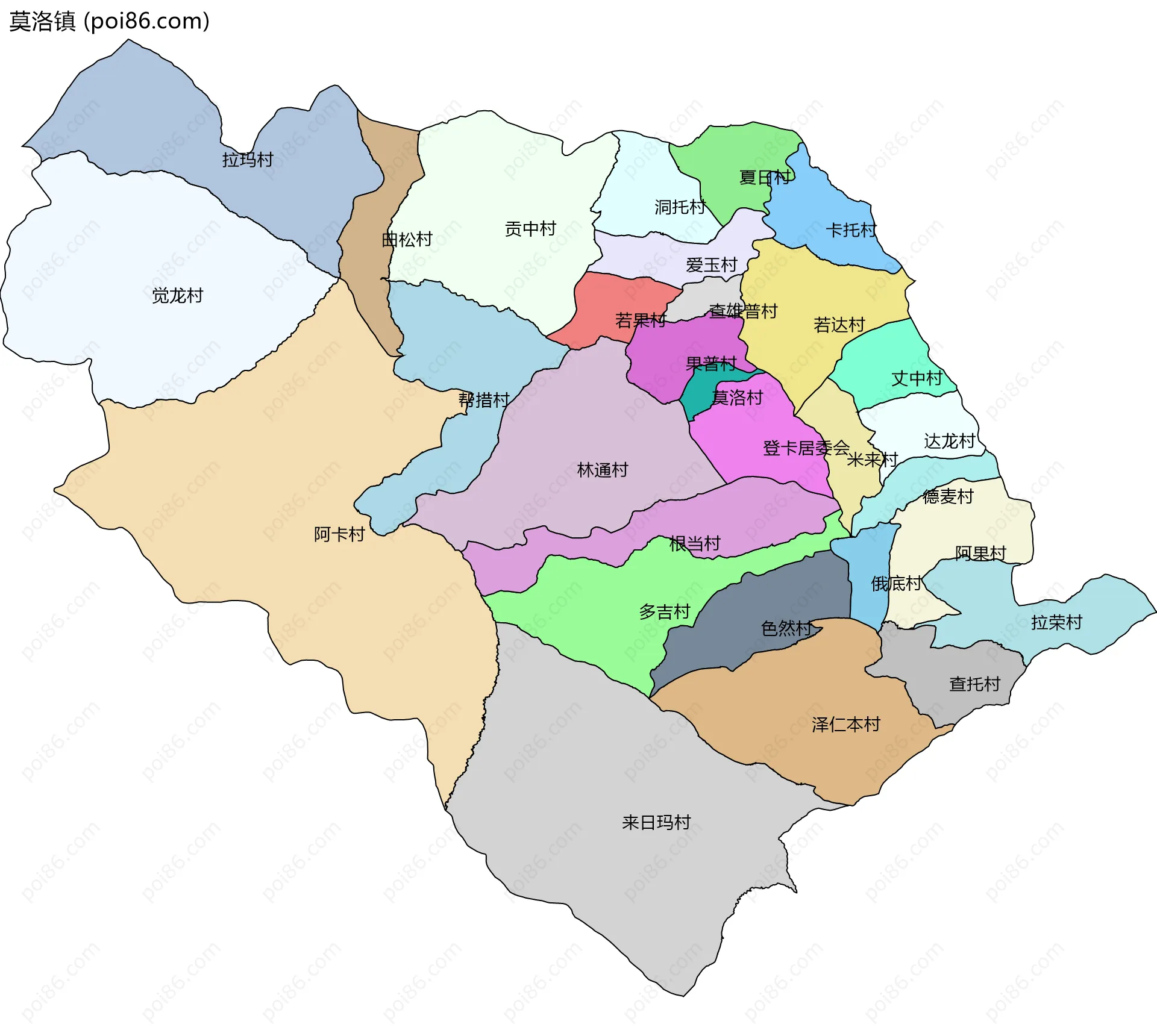 莫洛镇边界地图(五级行政区划)