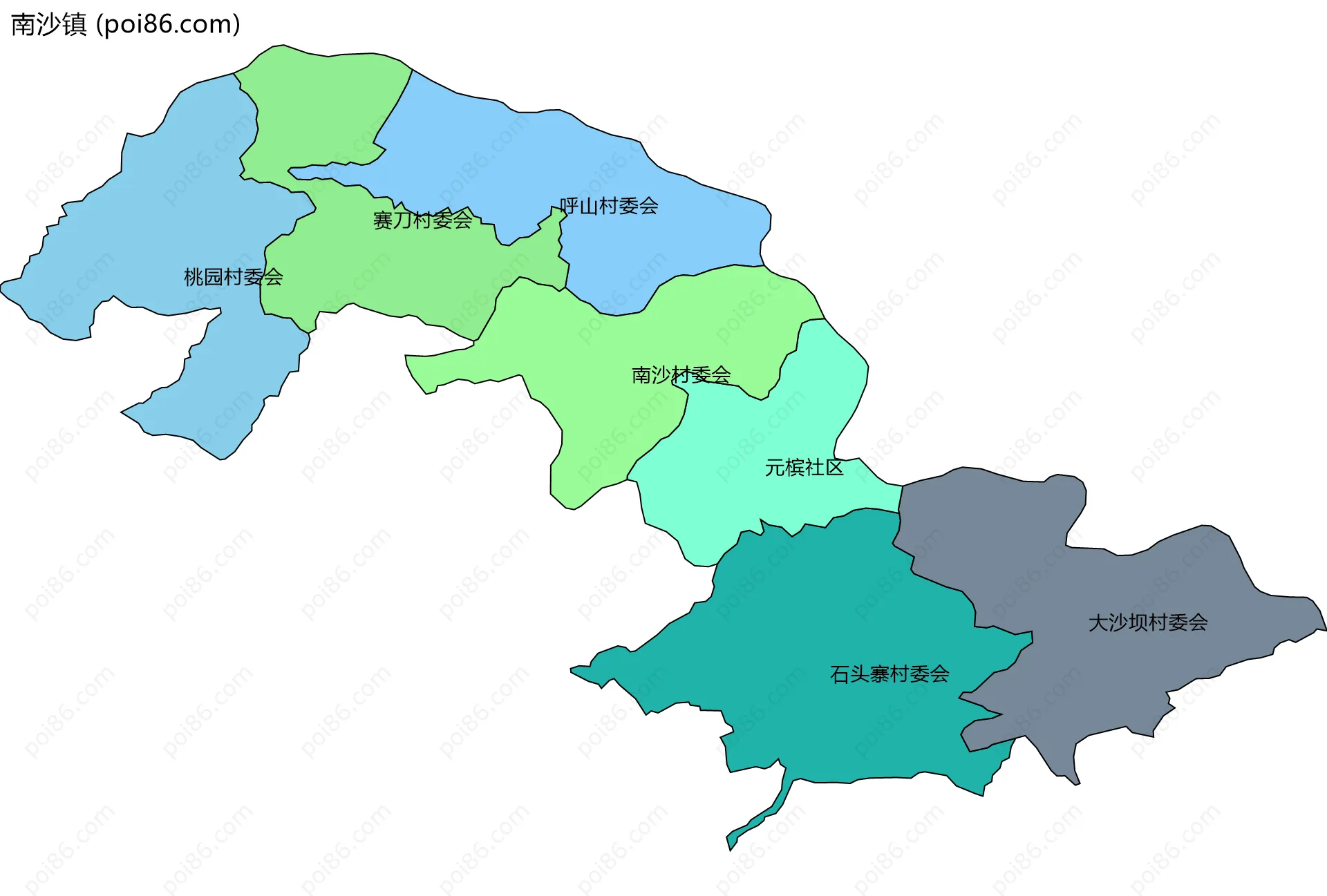 南沙镇边界地图(五级行政区划)