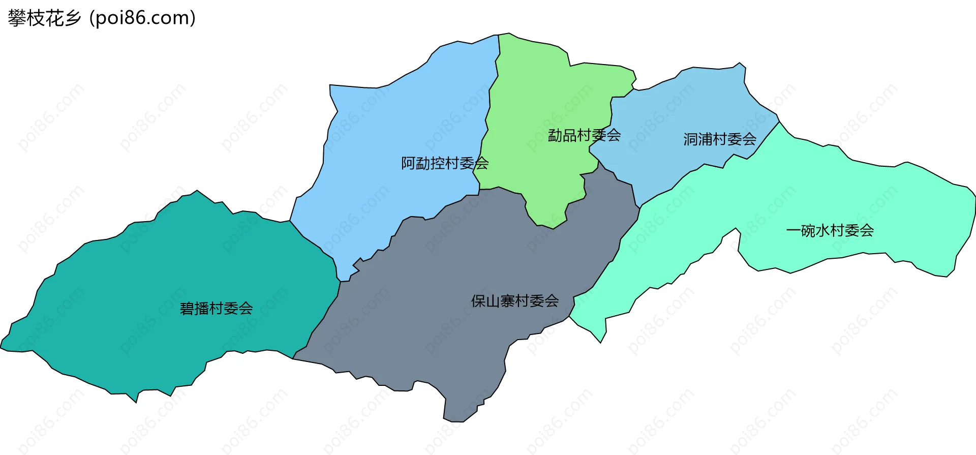 攀枝花乡边界地图(五级行政区划)