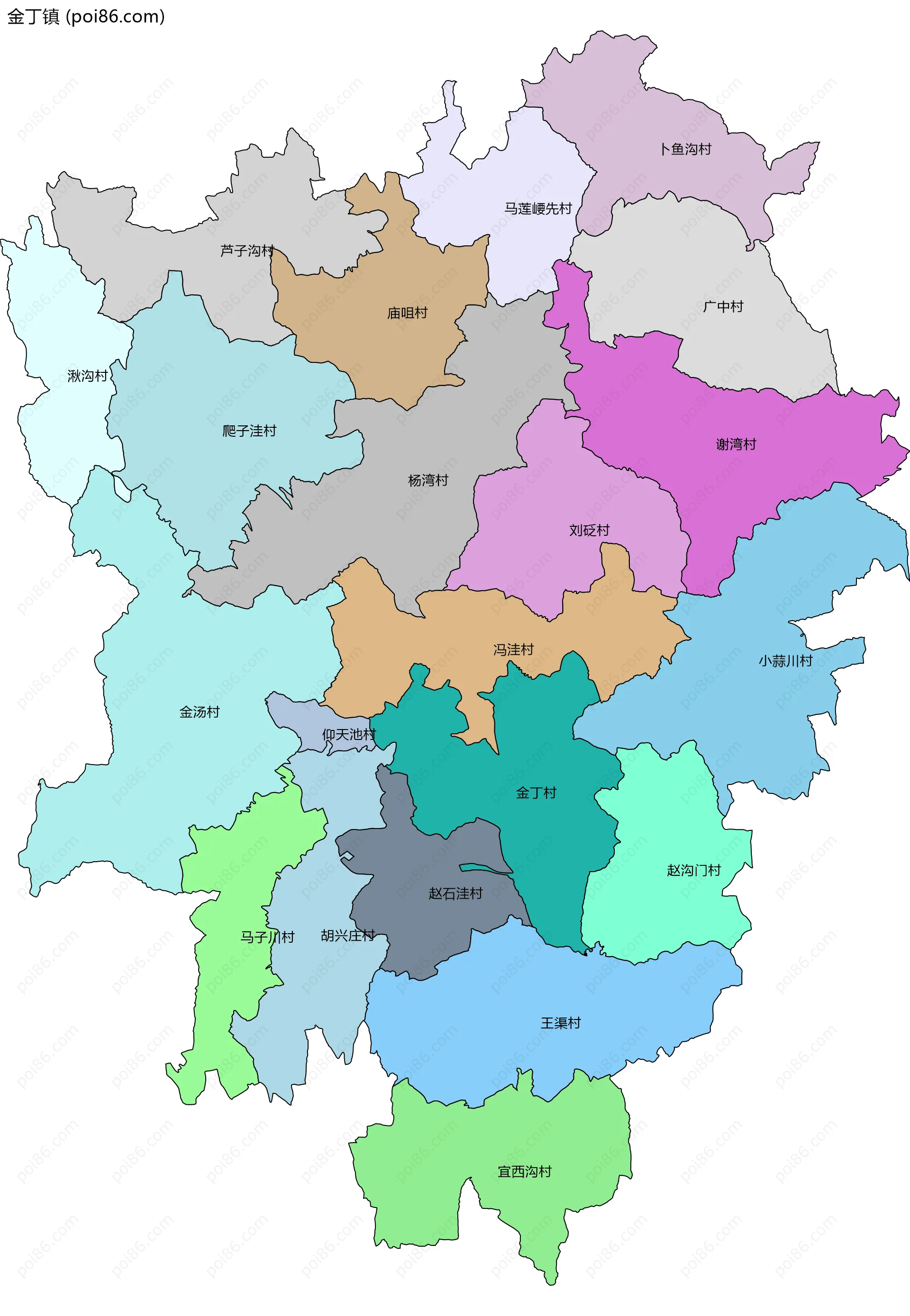 金丁镇边界地图(五级行政区划)