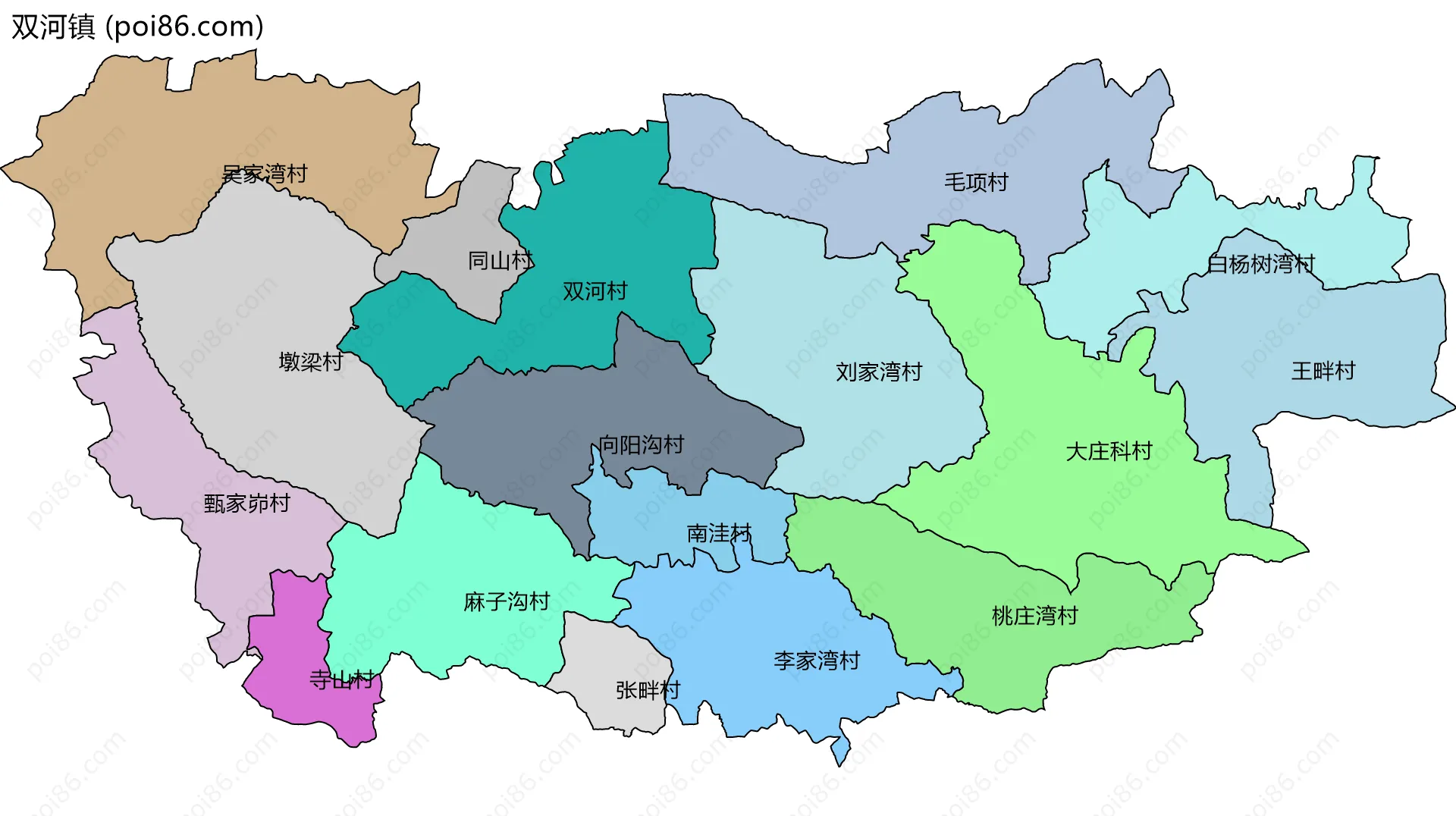 双河镇边界地图(五级行政区划)