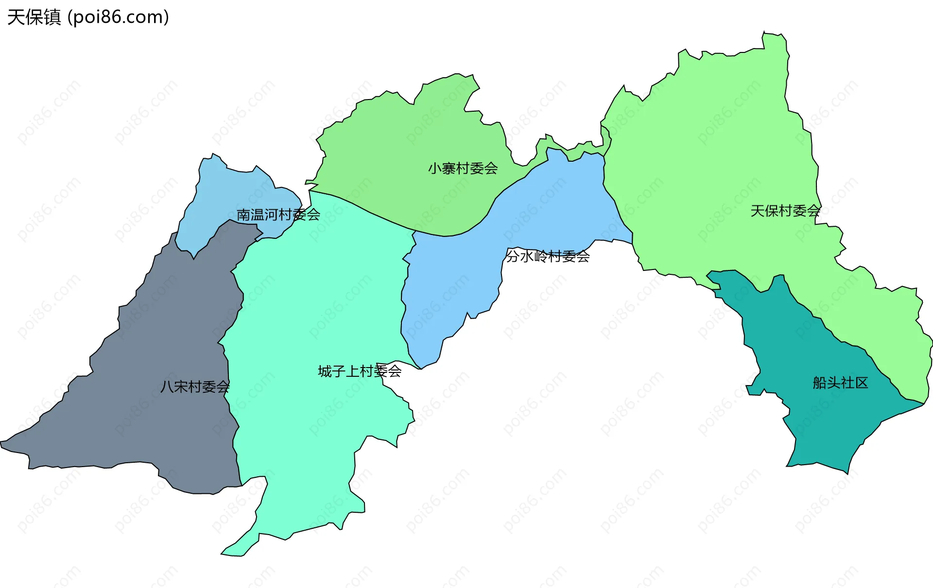 天保镇边界地图(五级行政区划)