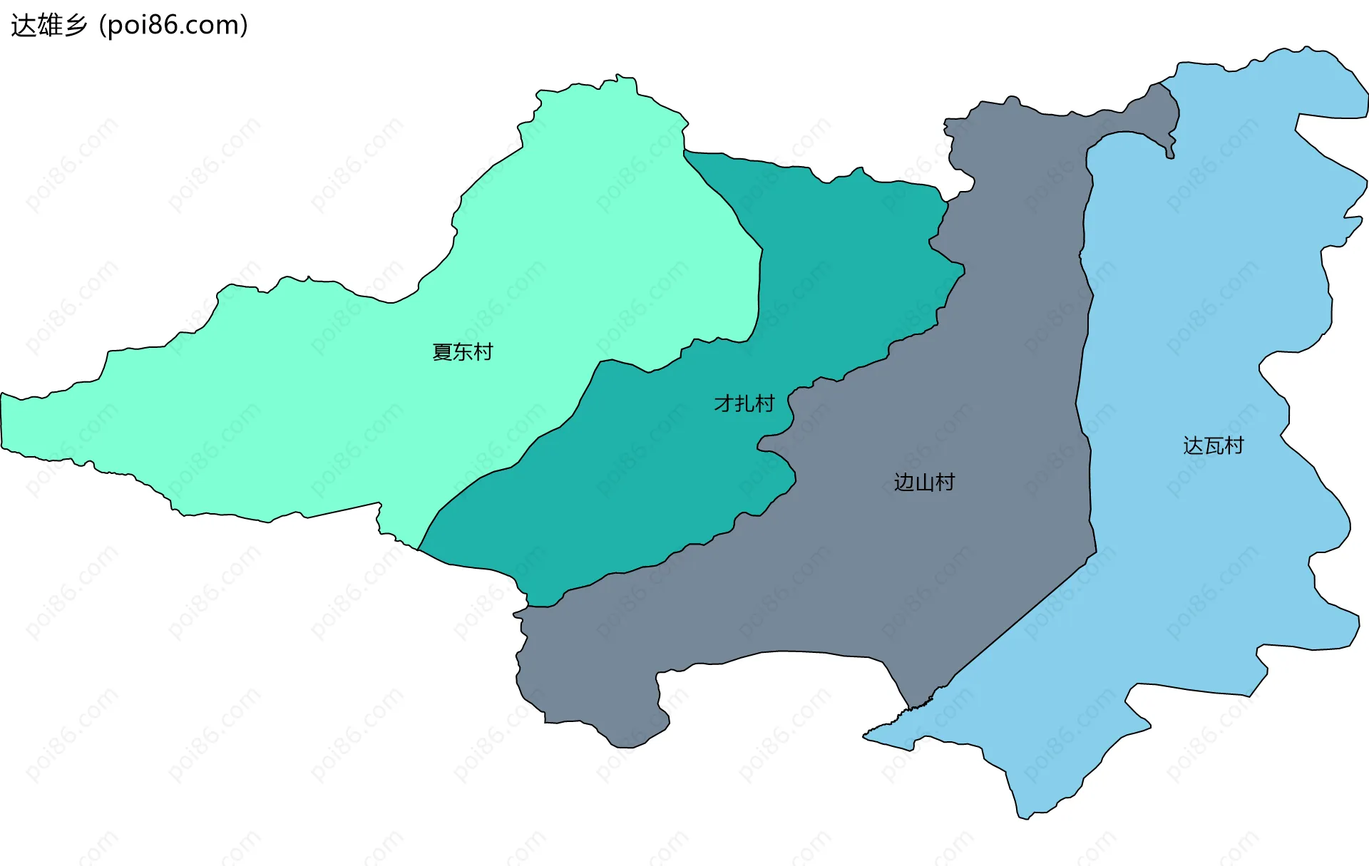 达雄乡边界地图(五级行政区划)