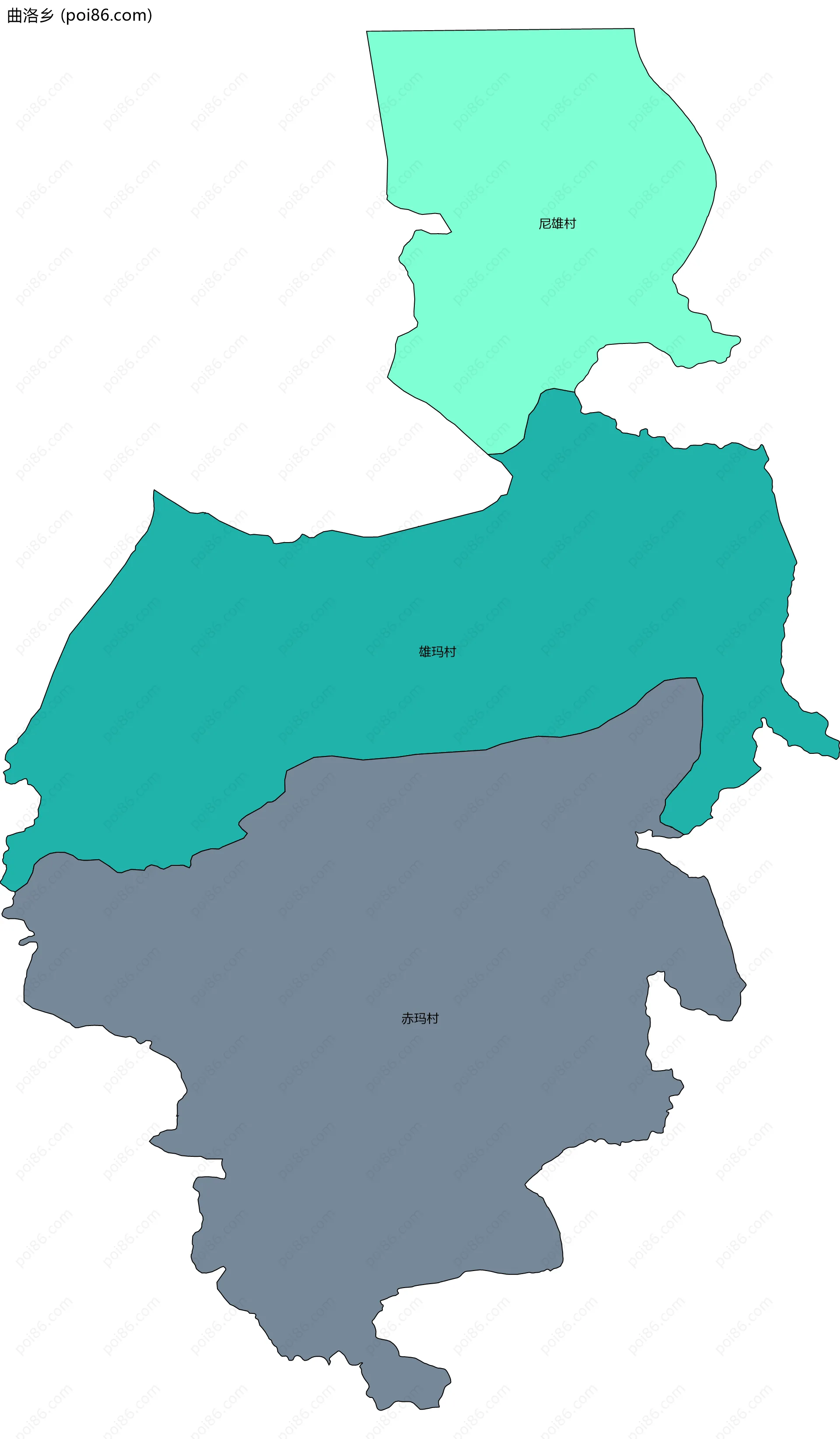 曲洛乡边界地图(五级行政区划)