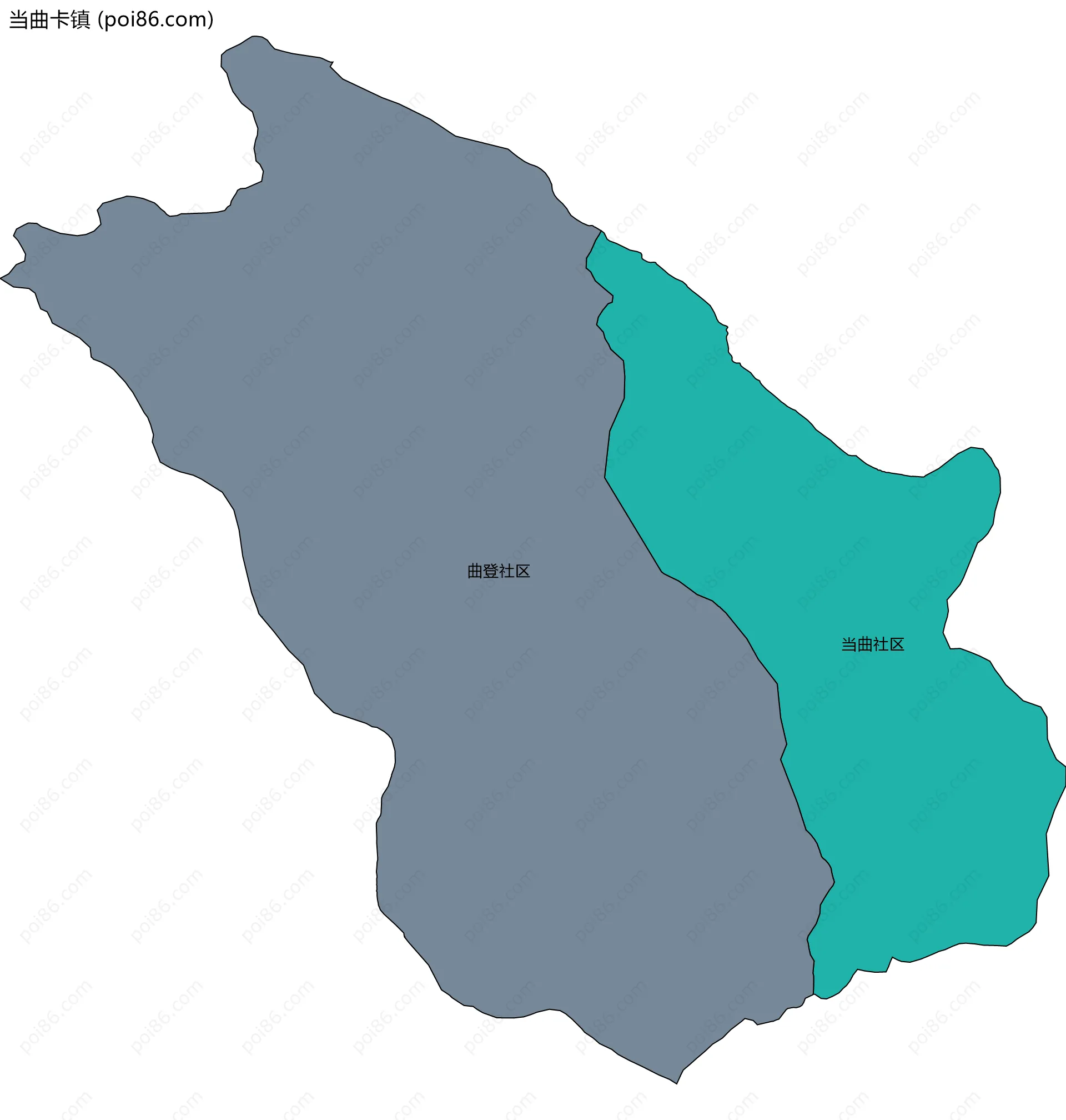 当曲卡镇边界地图(五级行政区划)