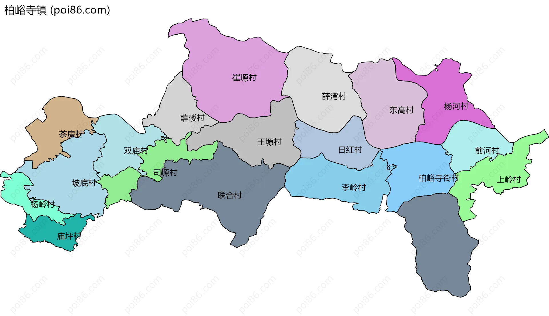 柏峪寺镇边界地图(五级行政区划)