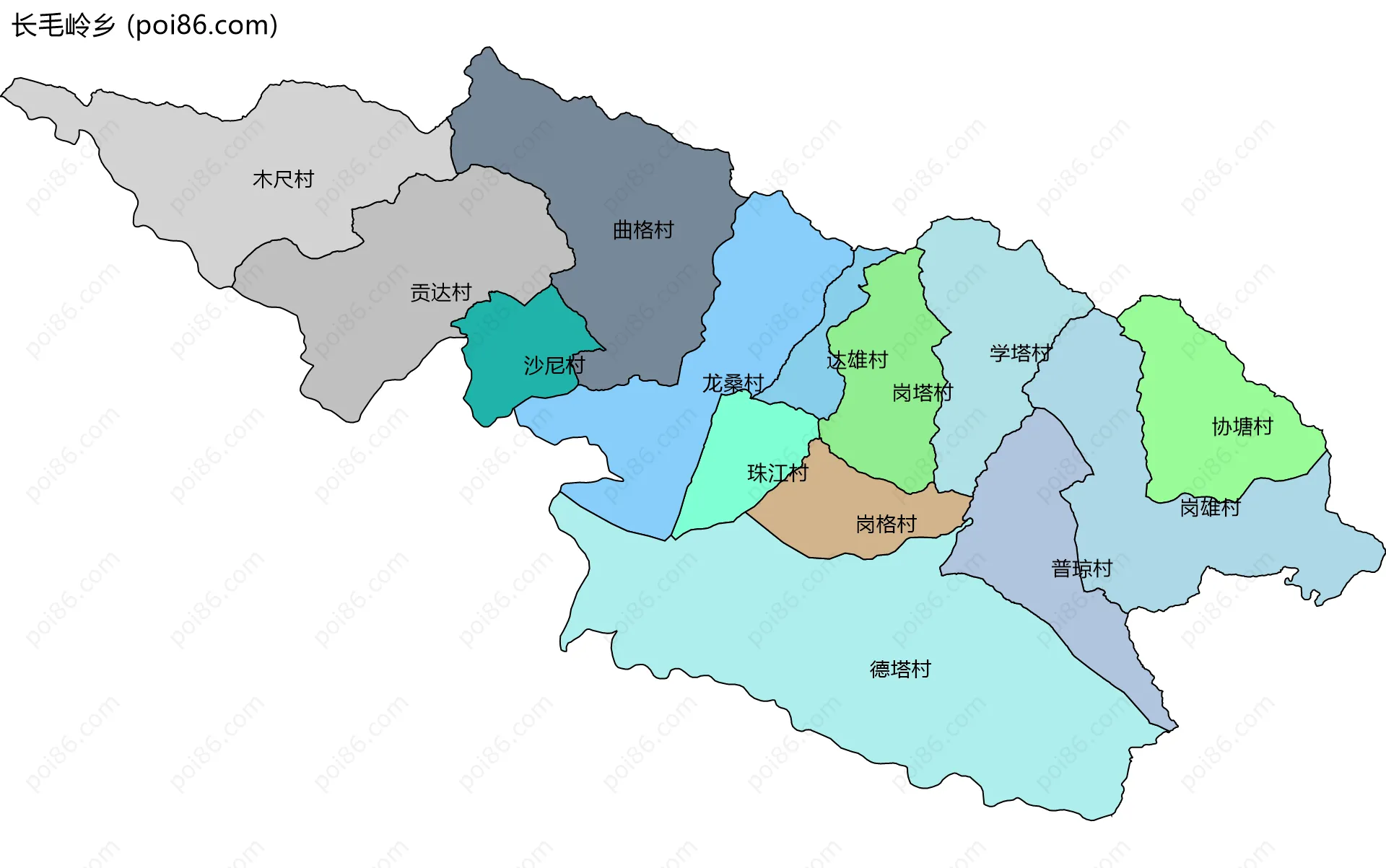 长毛岭乡边界地图(五级行政区划)