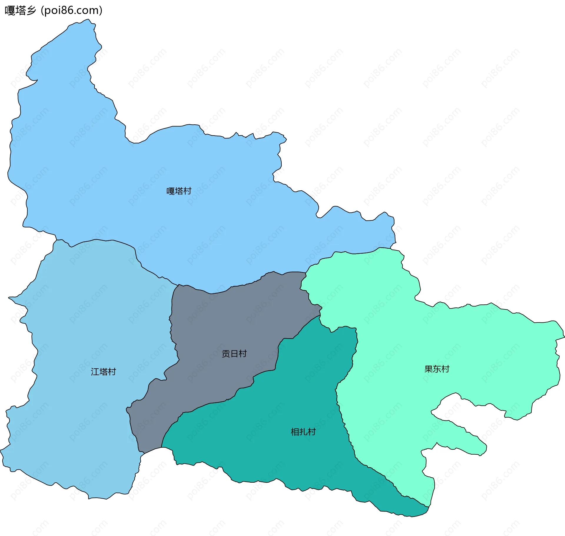 嘎塔乡边界地图(五级行政区划)