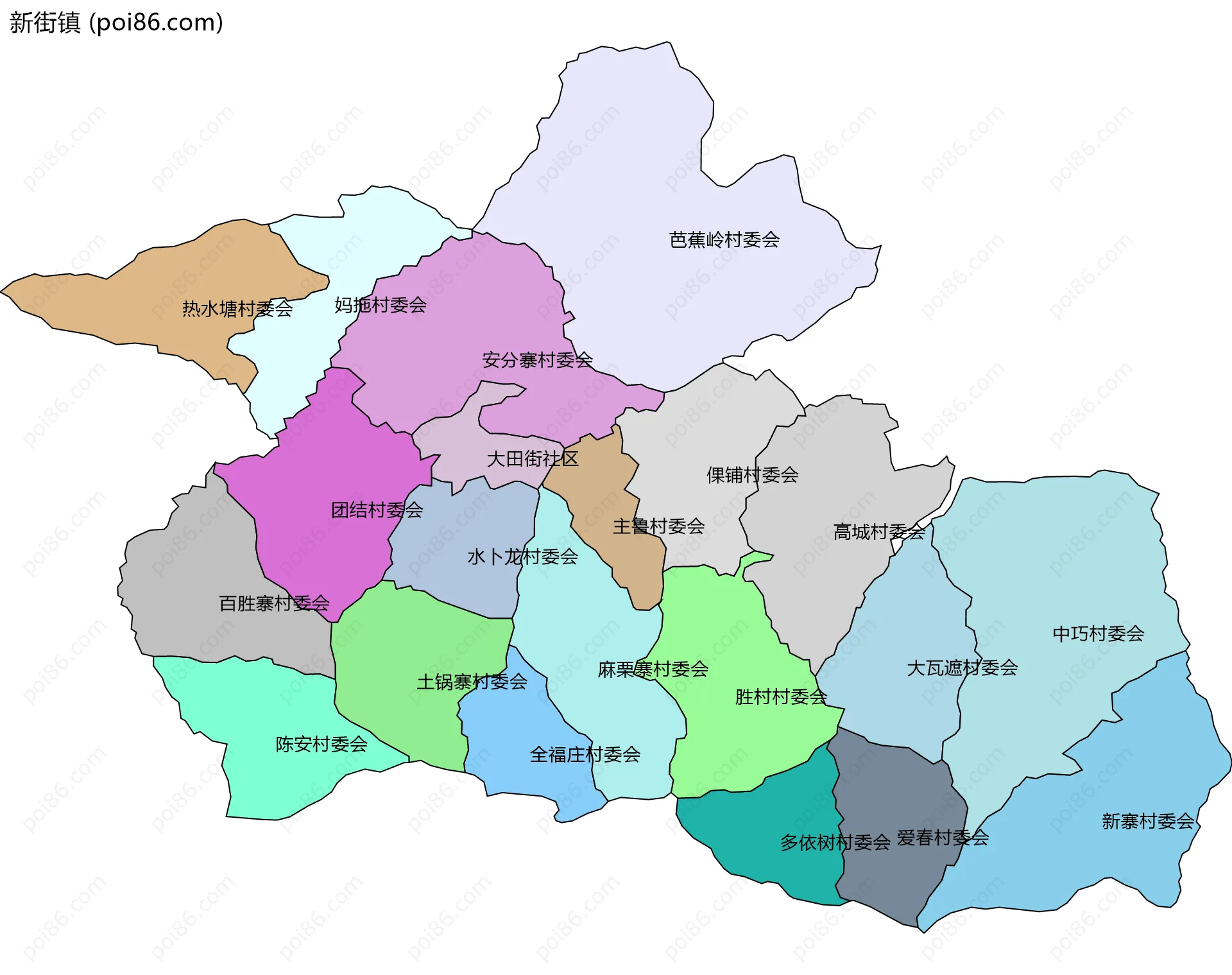 新街镇边界地图(五级行政区划)