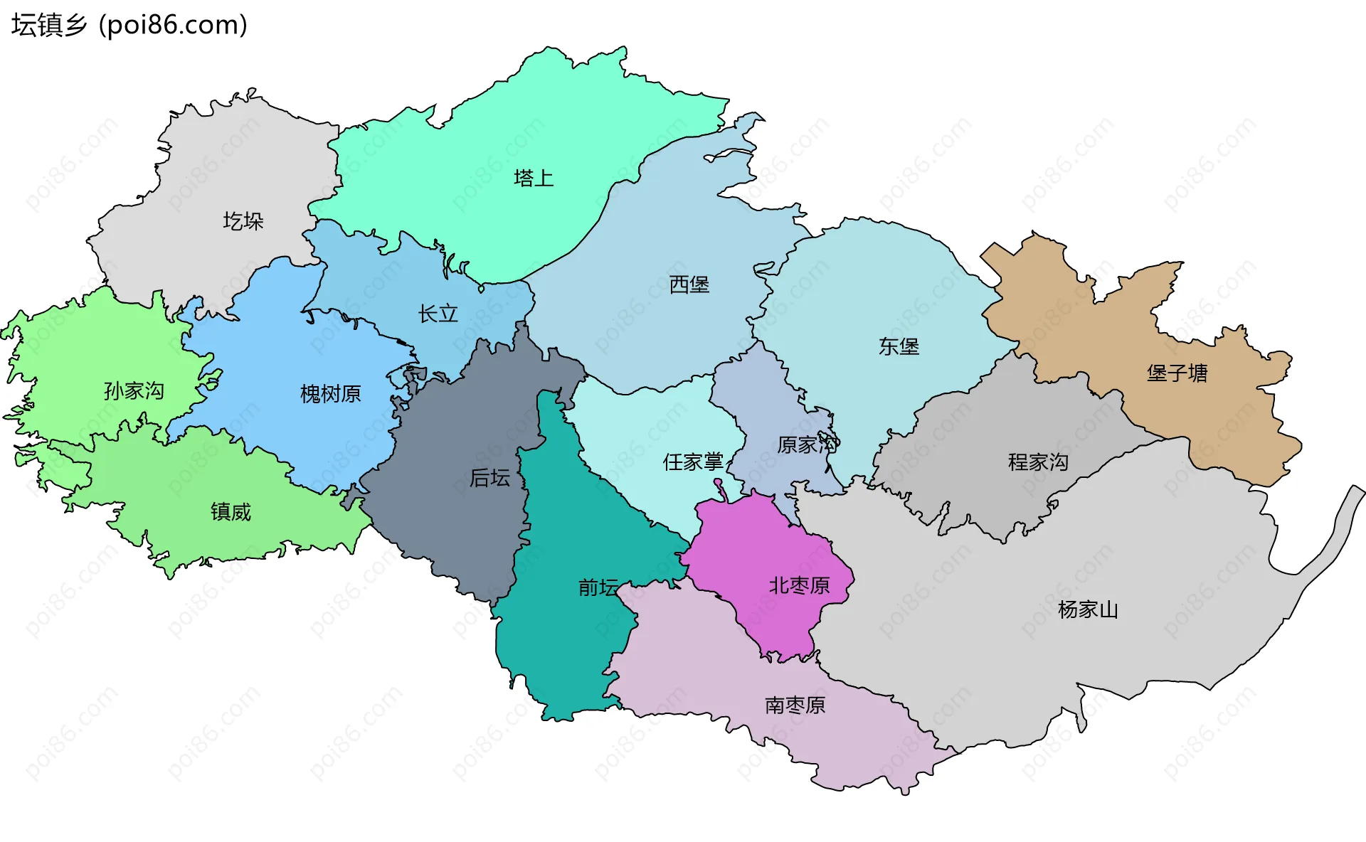 坛镇乡边界地图(五级行政区划)