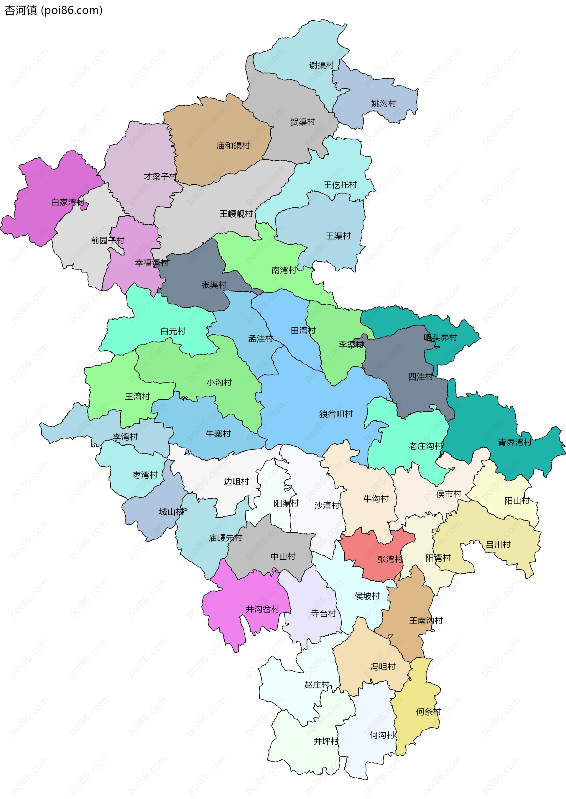 杏河镇边界地图(五级行政区划)