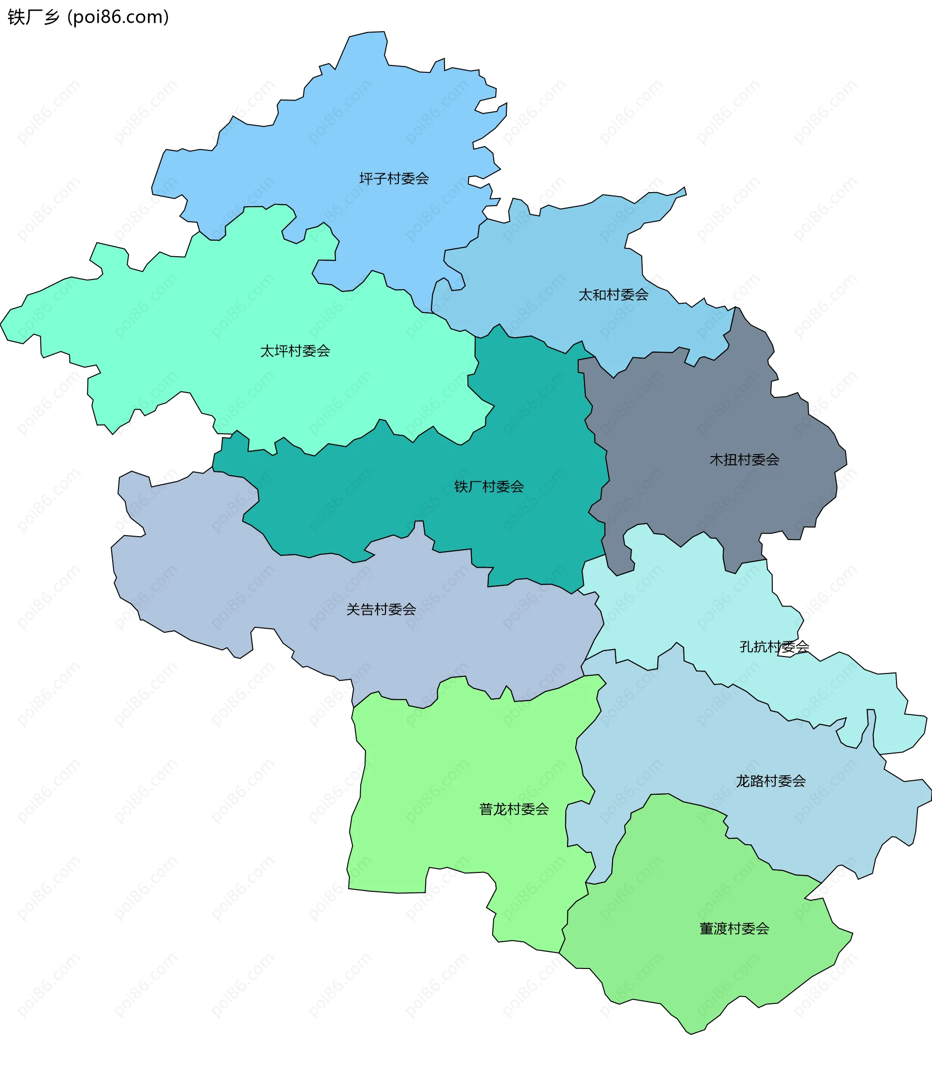 铁厂乡边界地图(五级行政区划)