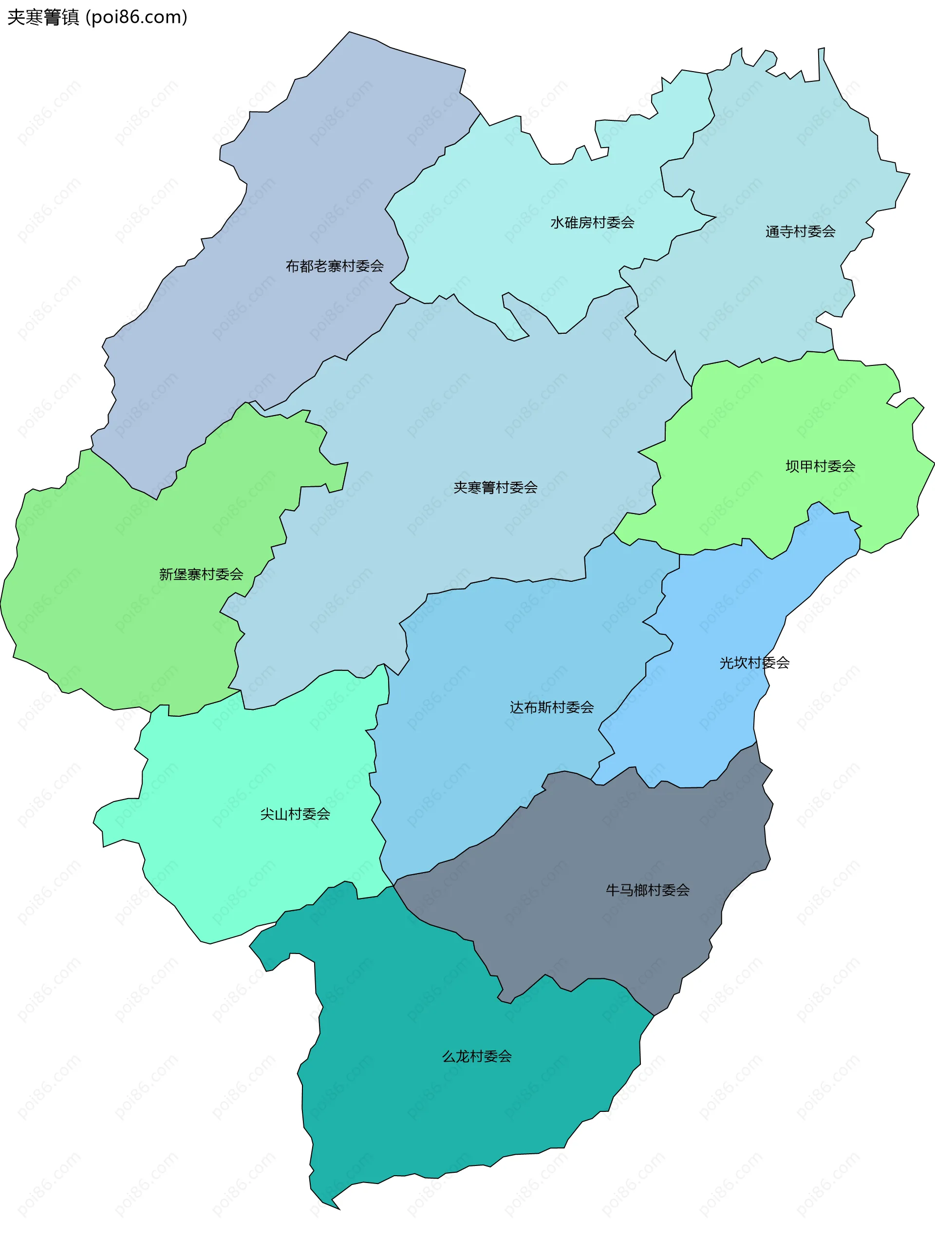 夹寒箐镇边界地图(五级行政区划)