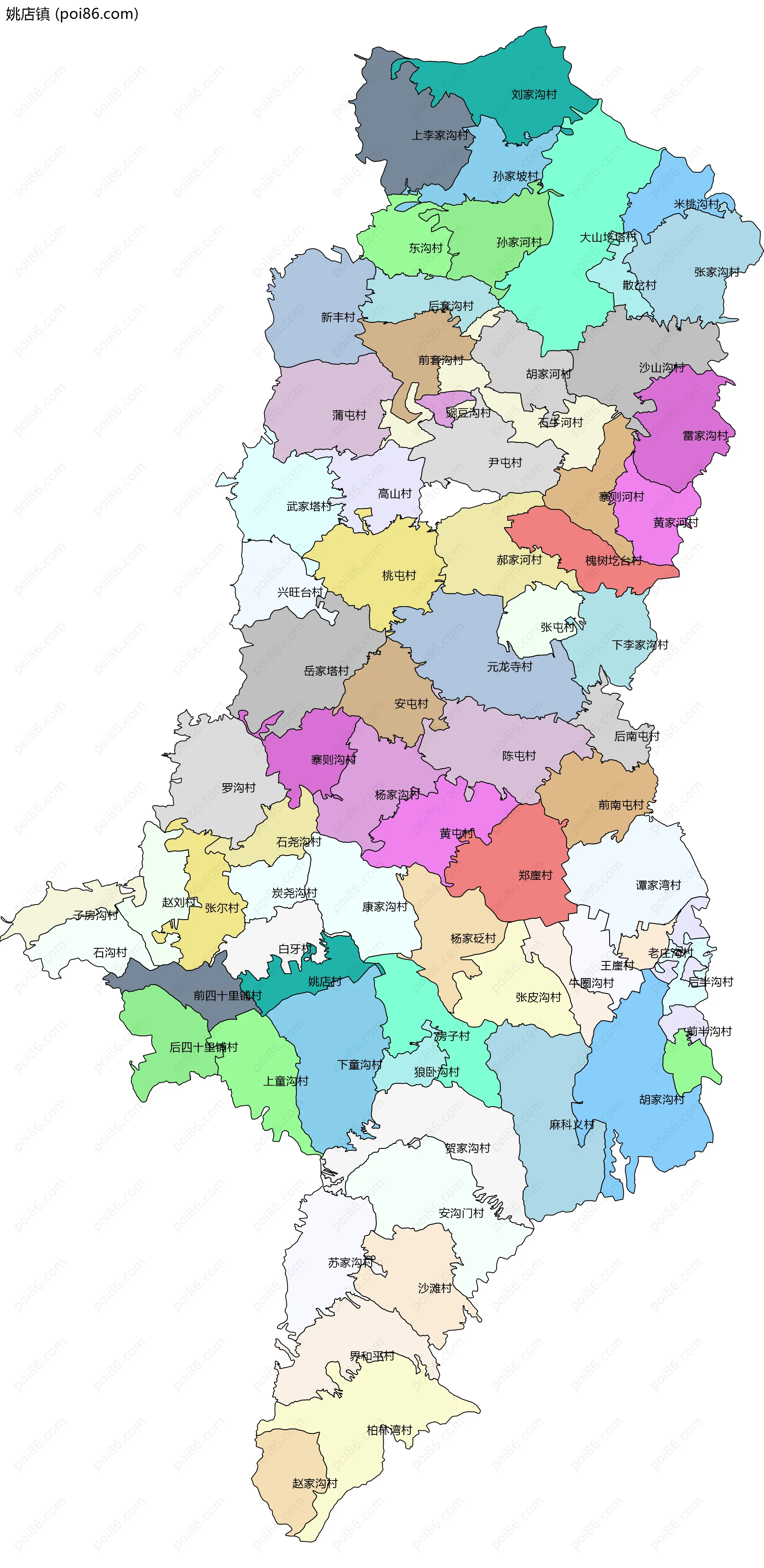 姚店镇边界地图(五级行政区划)