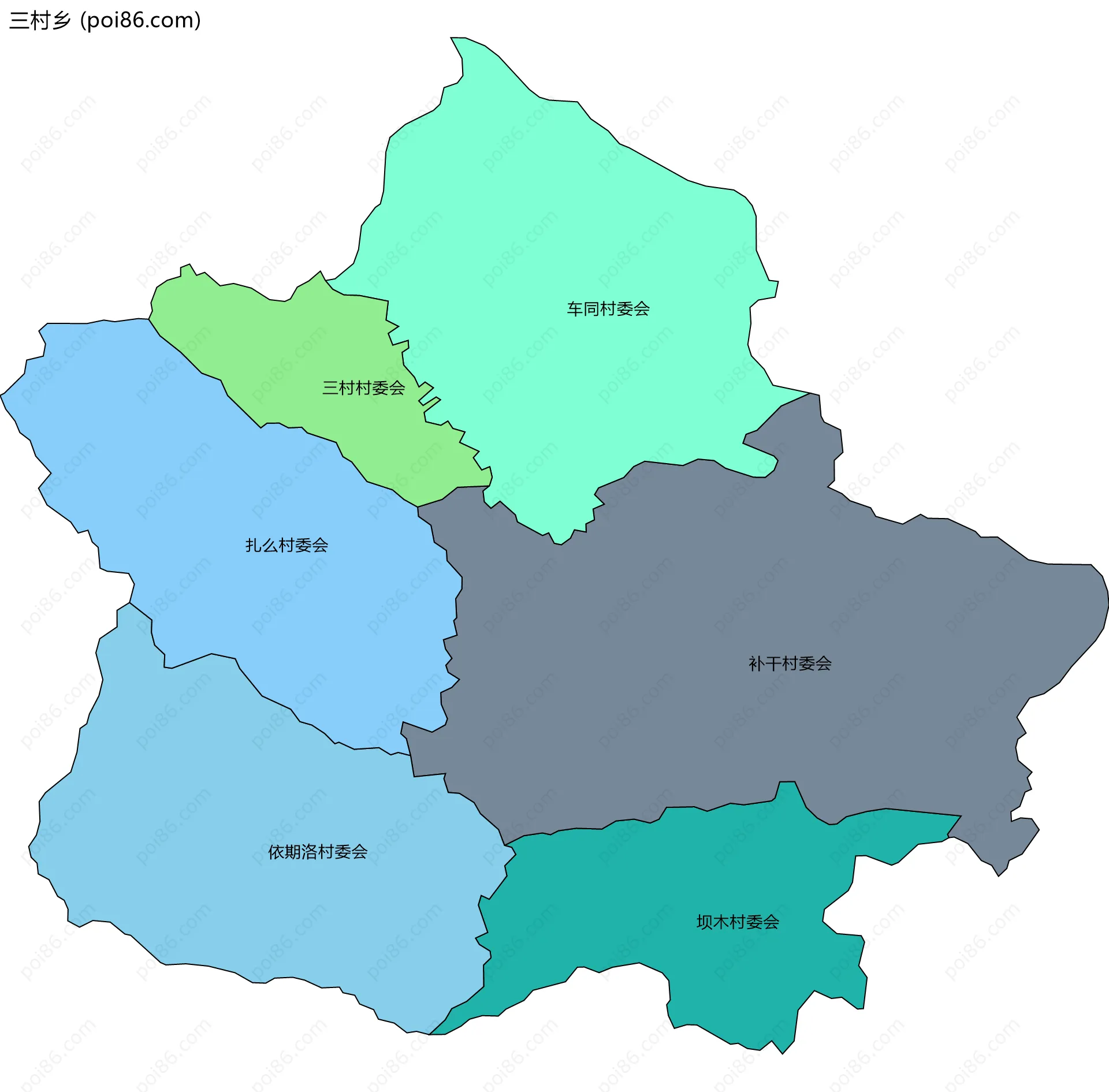 三村乡边界地图(五级行政区划)