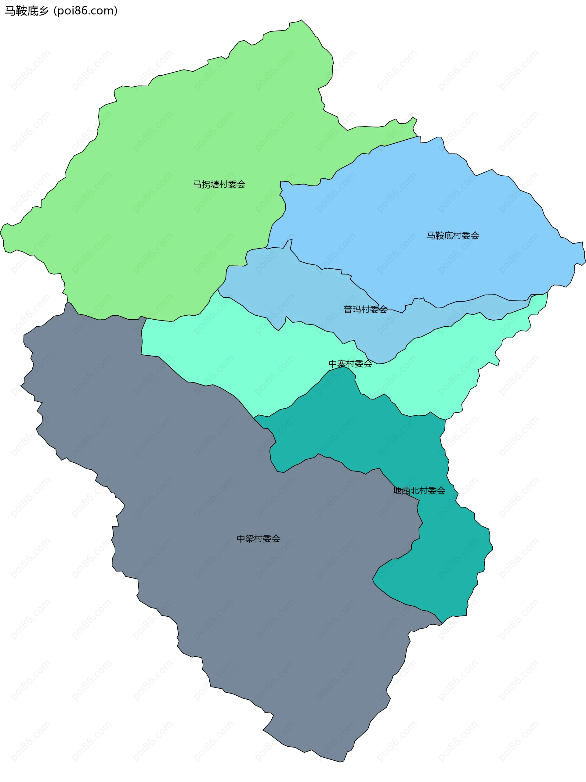 马鞍底乡边界地图(五级行政区划)