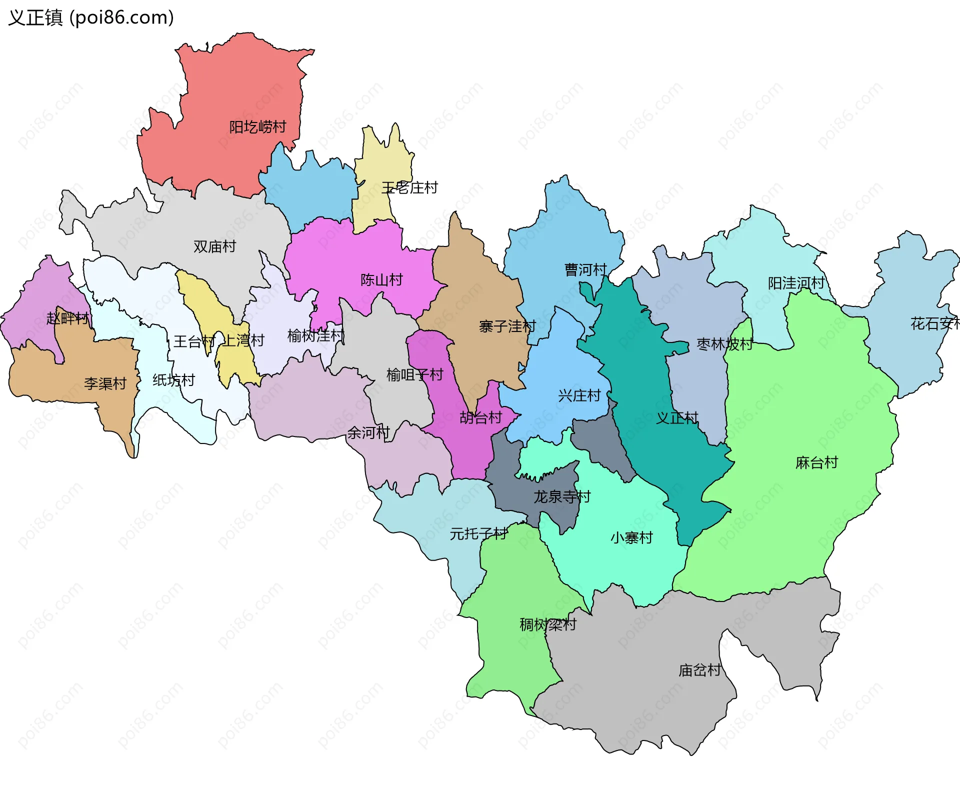 义正镇边界地图(五级行政区划)