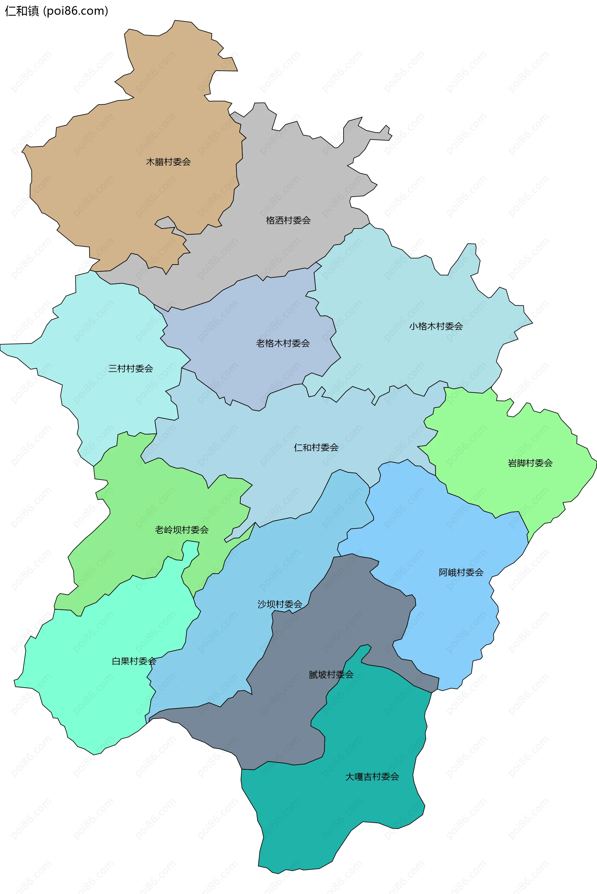 仁和镇边界地图(五级行政区划)