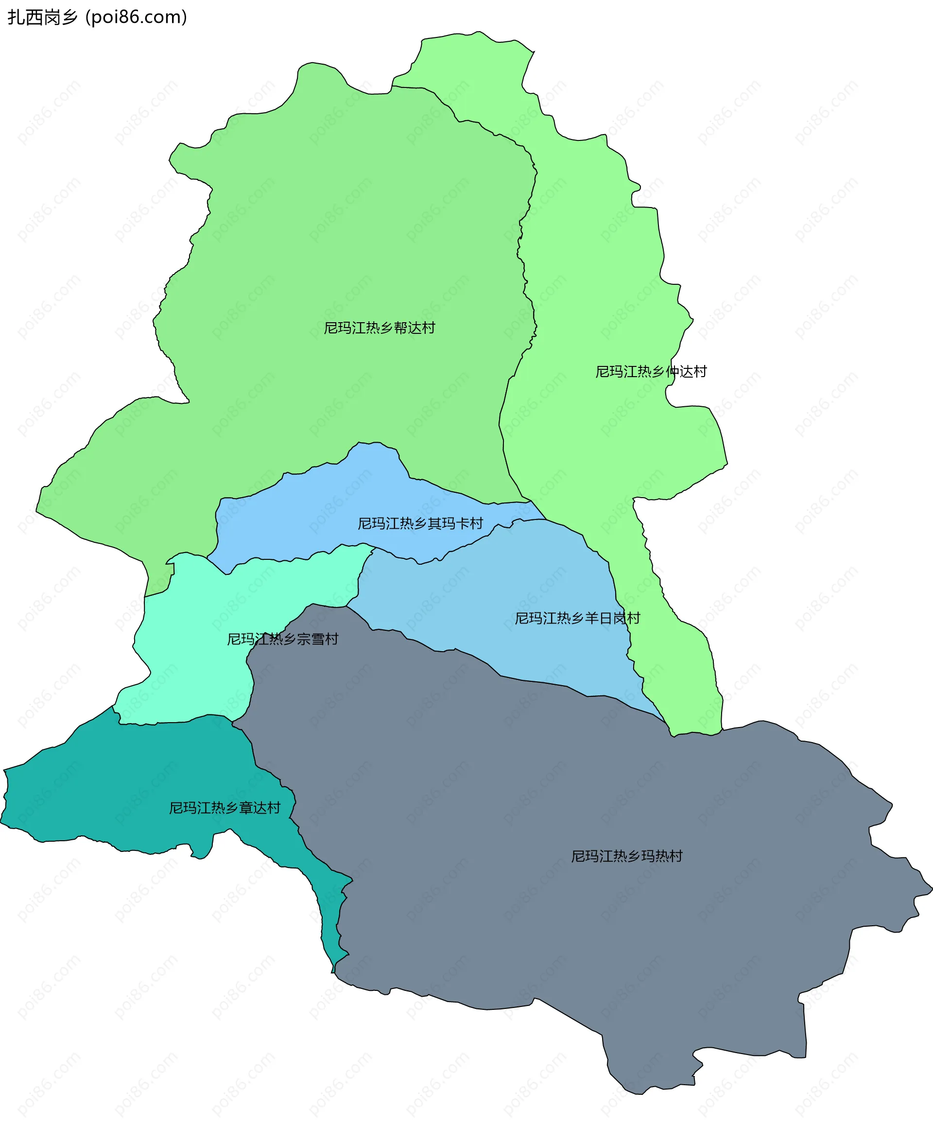 扎西岗乡边界地图(五级行政区划)