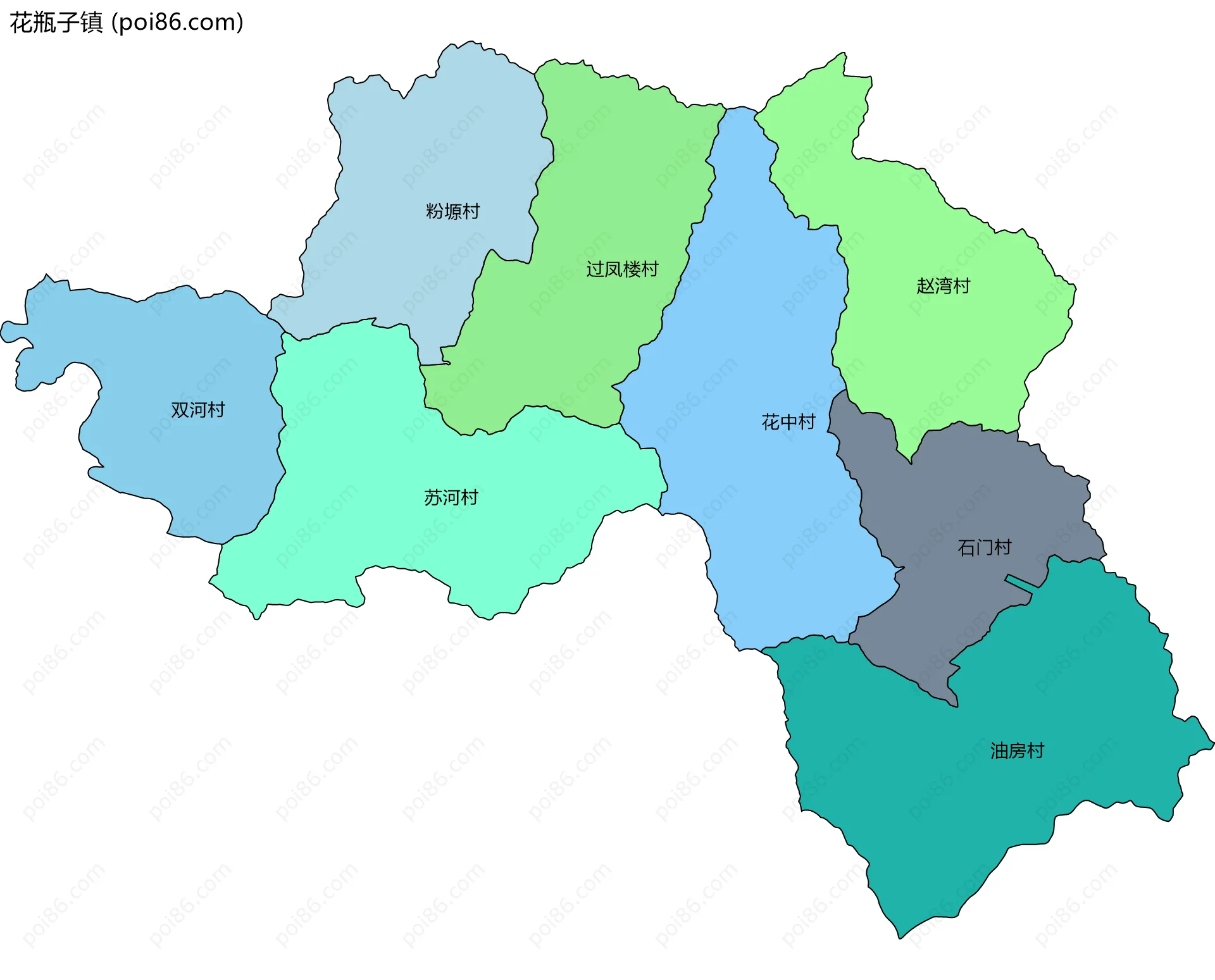 花瓶子镇边界地图(五级行政区划)