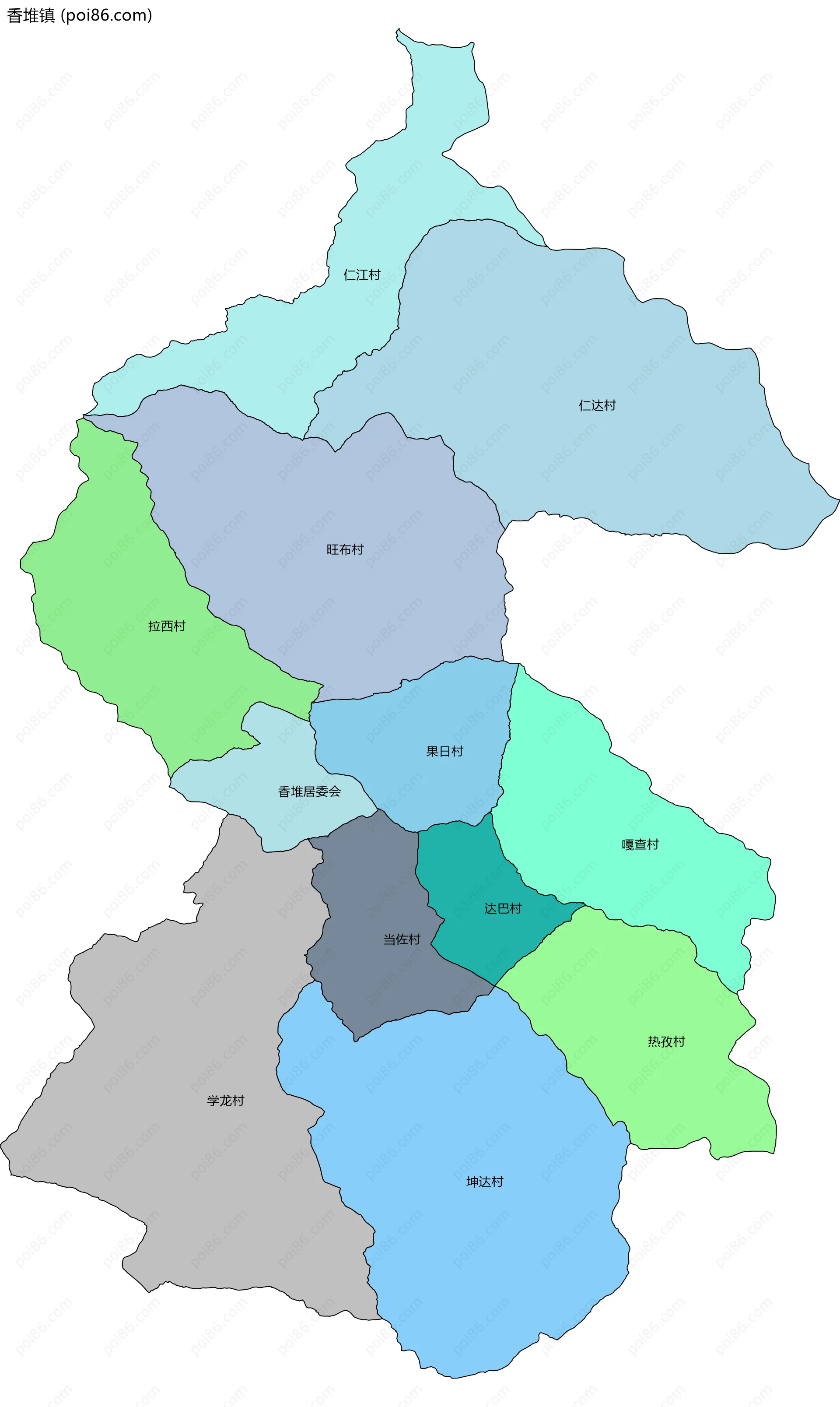 香堆镇边界地图(五级行政区划)