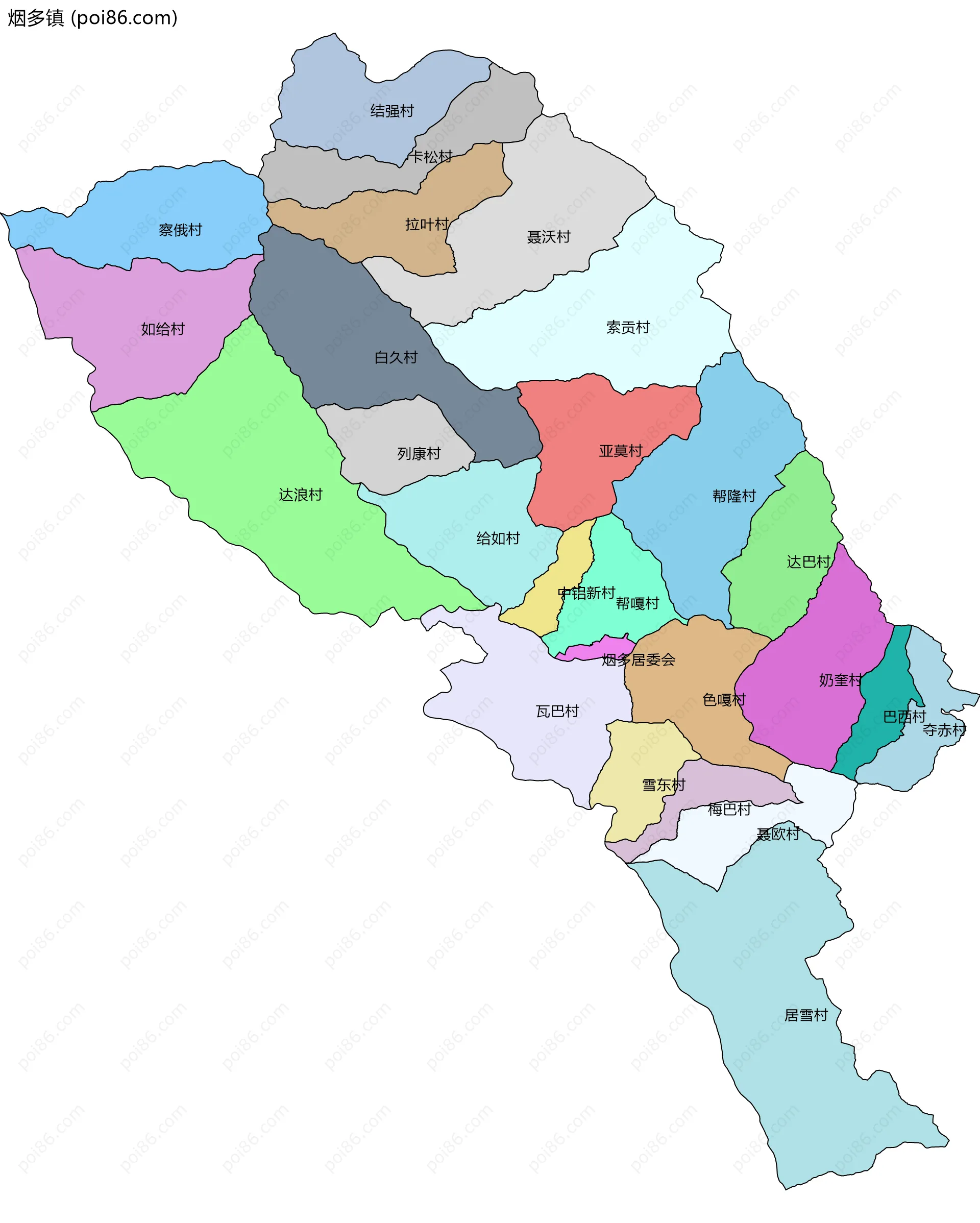 烟多镇边界地图(五级行政区划)