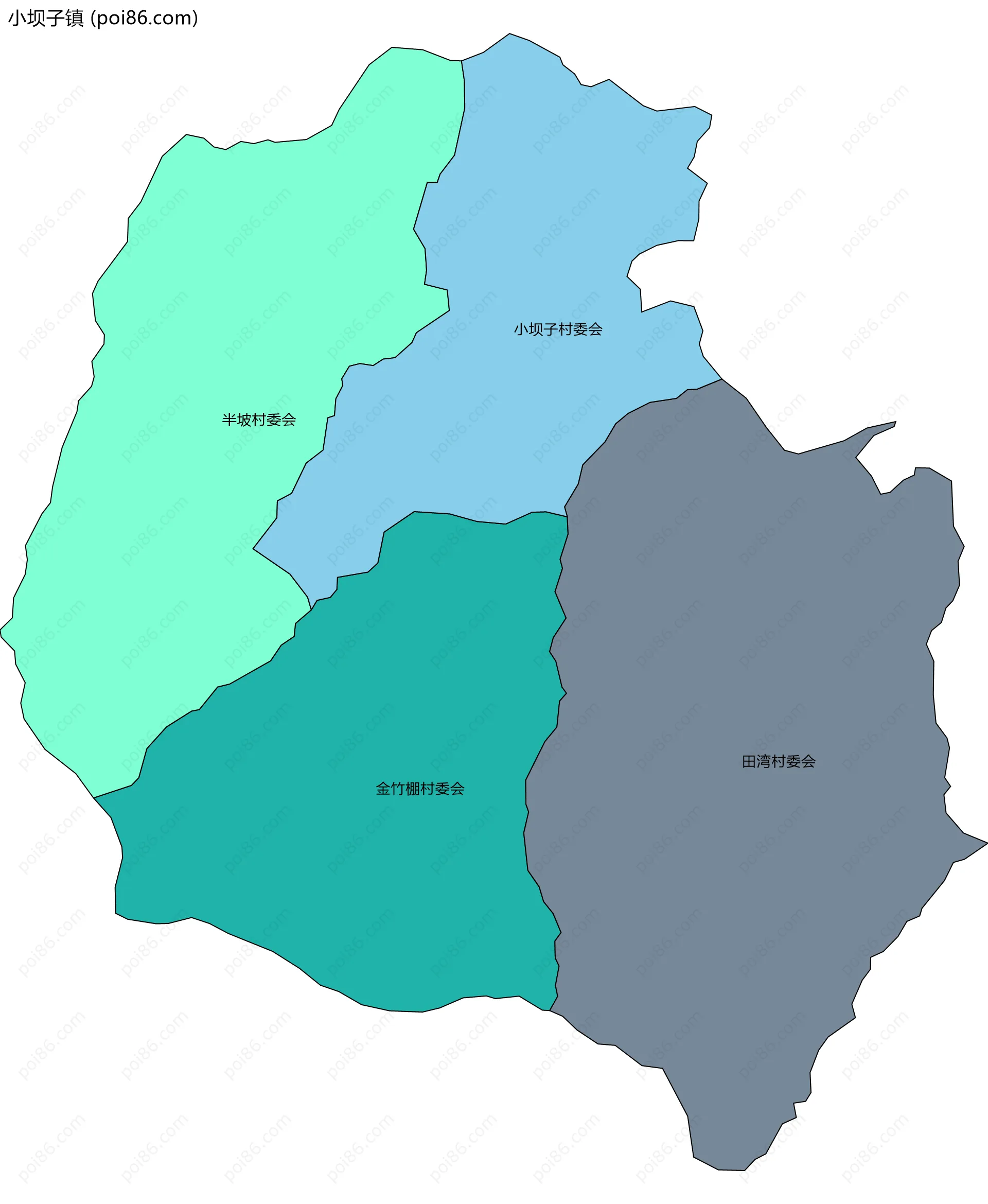 小坝子镇边界地图(五级行政区划)