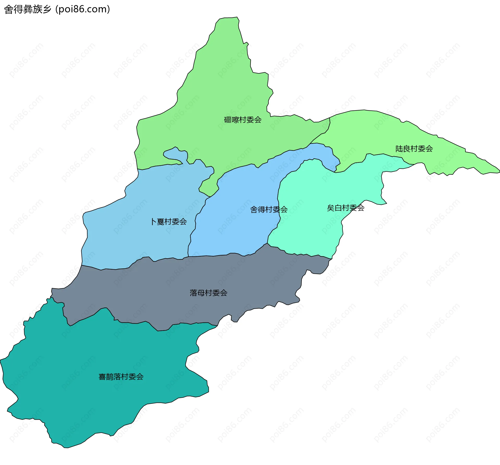 舍得彝族乡边界地图(五级行政区划)