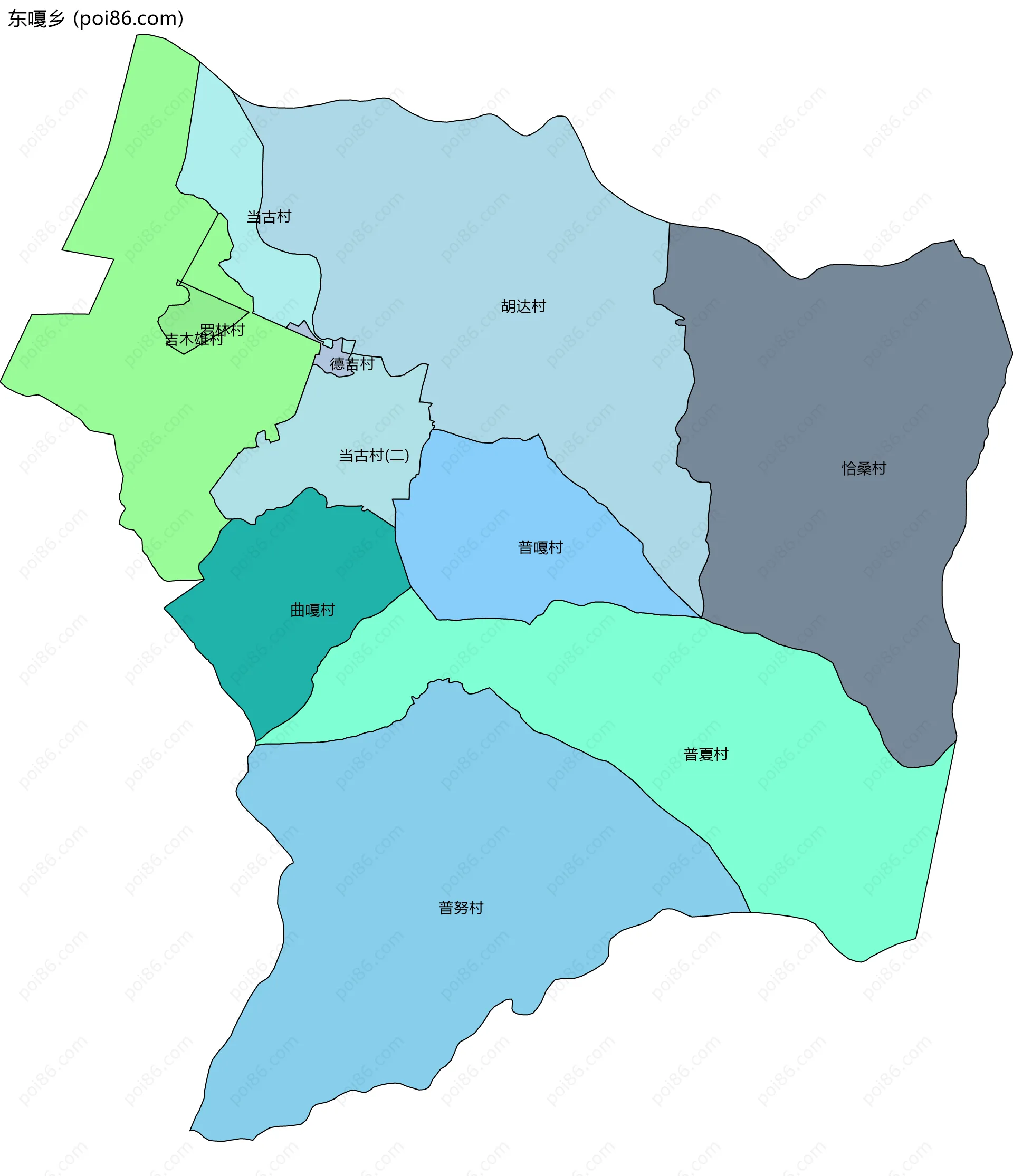 东嘎乡边界地图(五级行政区划)