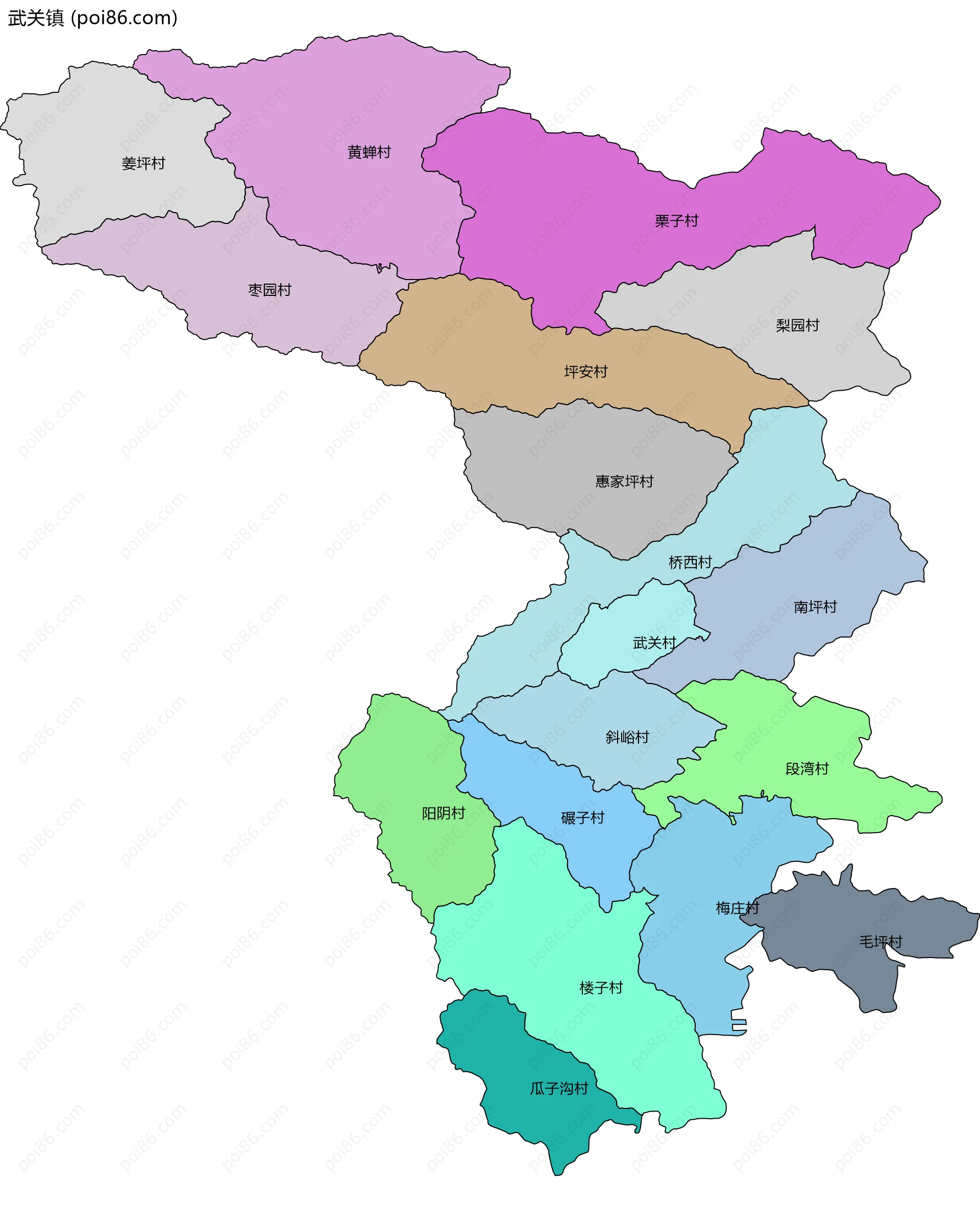 武关镇边界地图(五级行政区划)