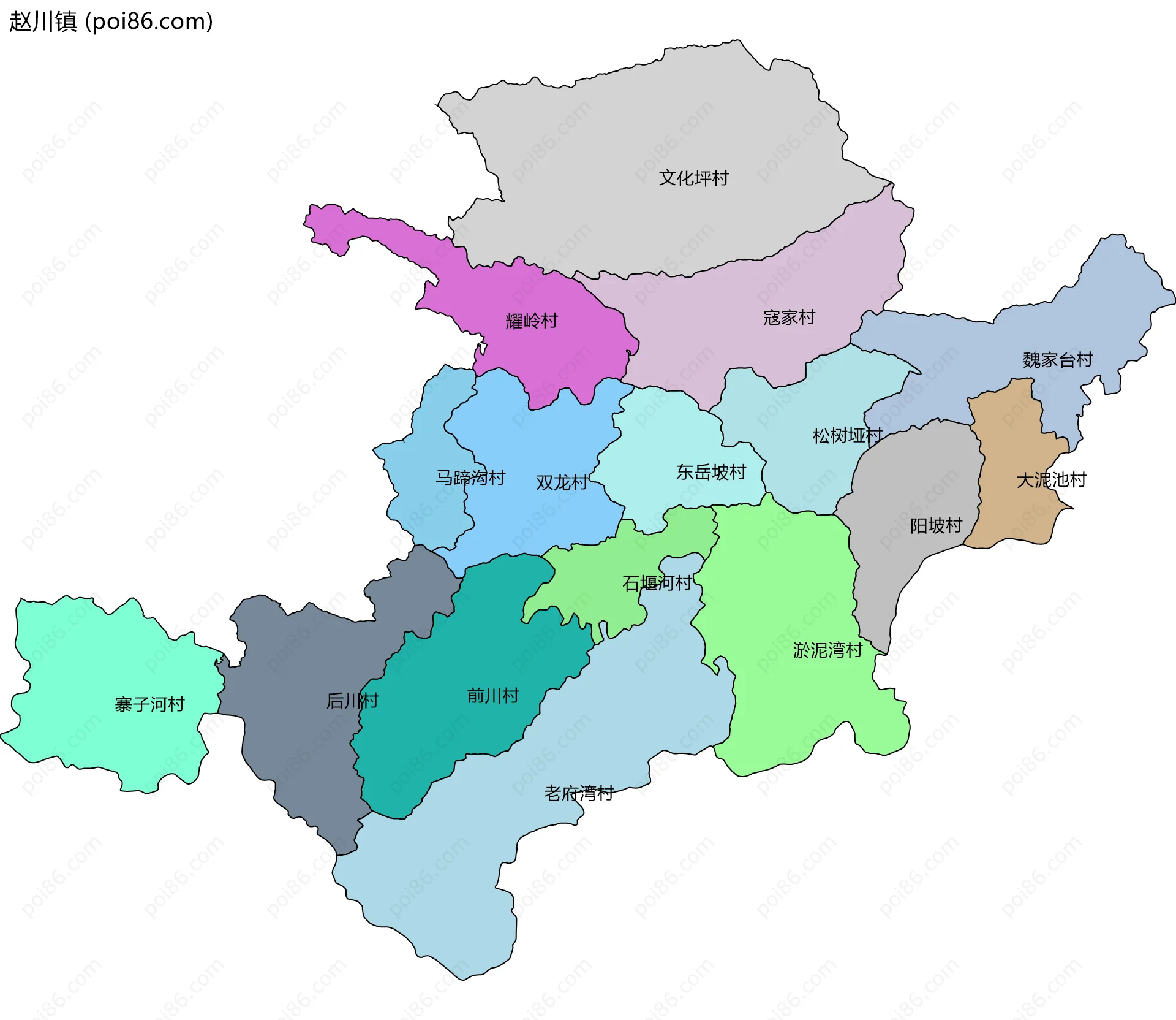 赵川镇边界地图(五级行政区划)