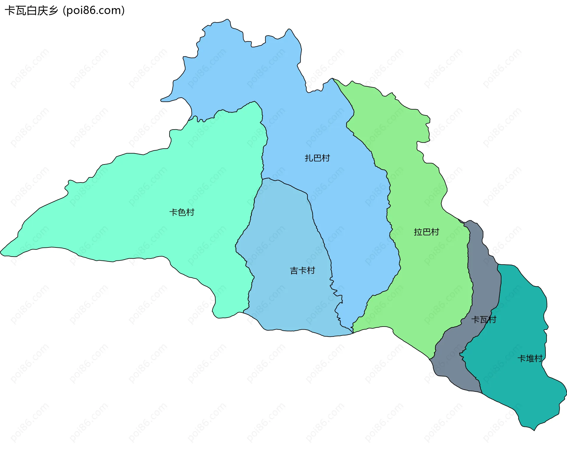 卡瓦白庆乡边界地图(五级行政区划)
