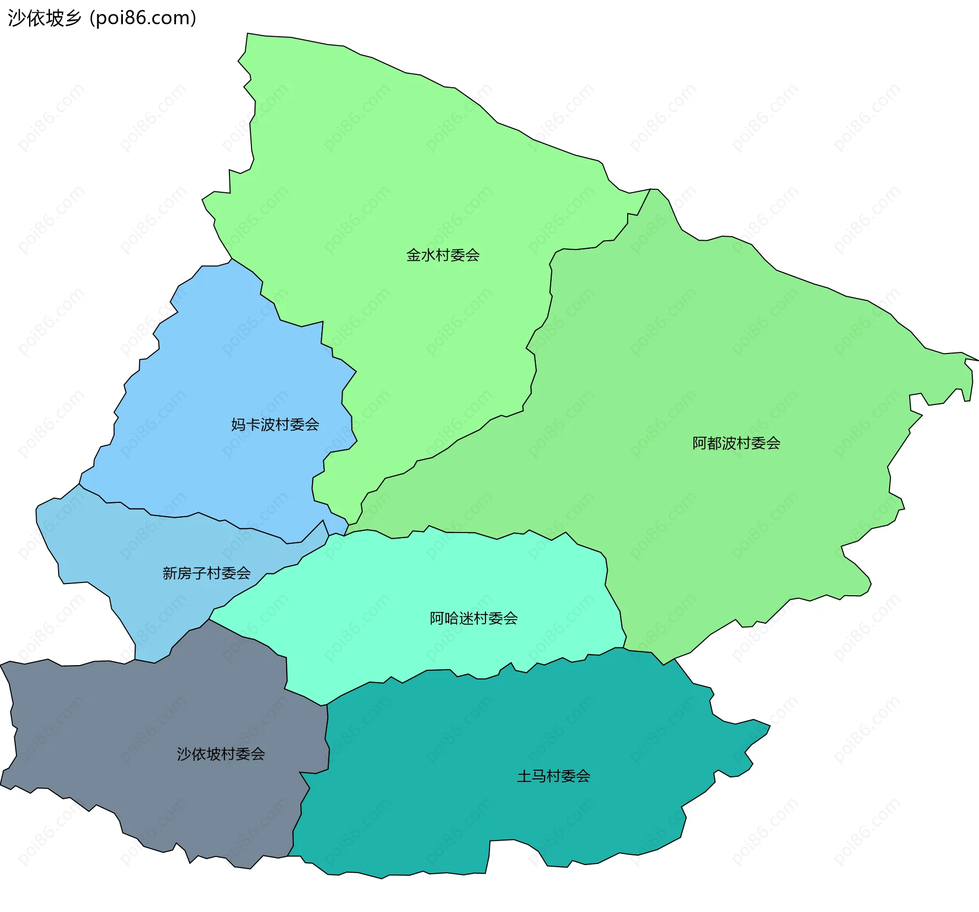 沙依坡乡边界地图(五级行政区划)