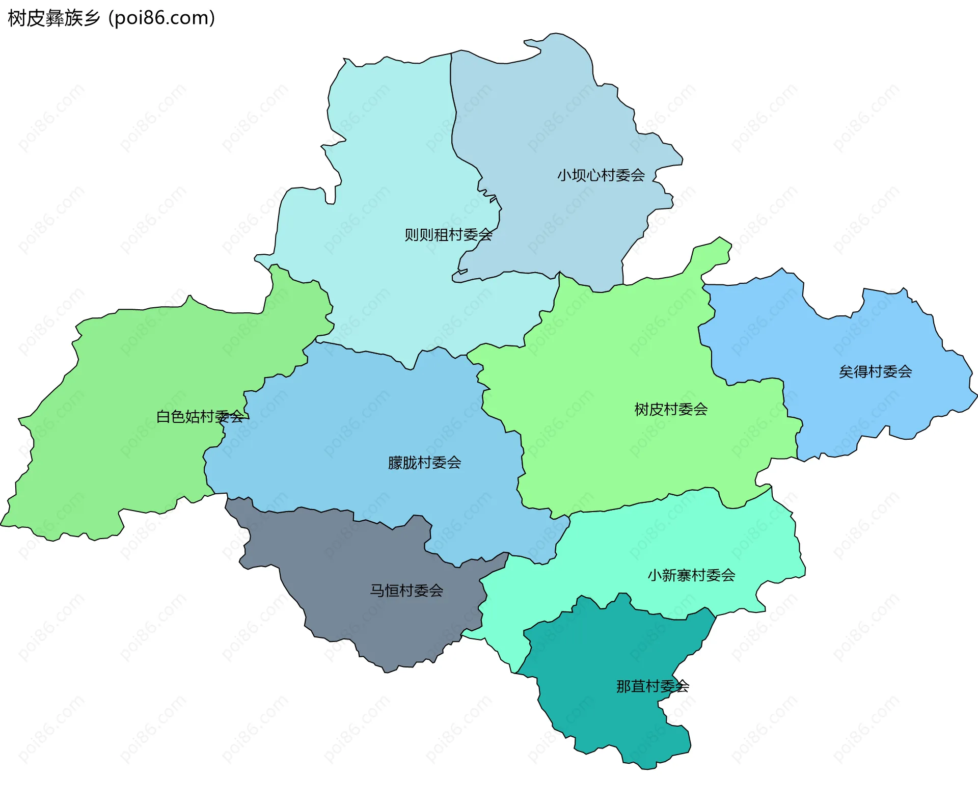 树皮彝族乡边界地图(五级行政区划)