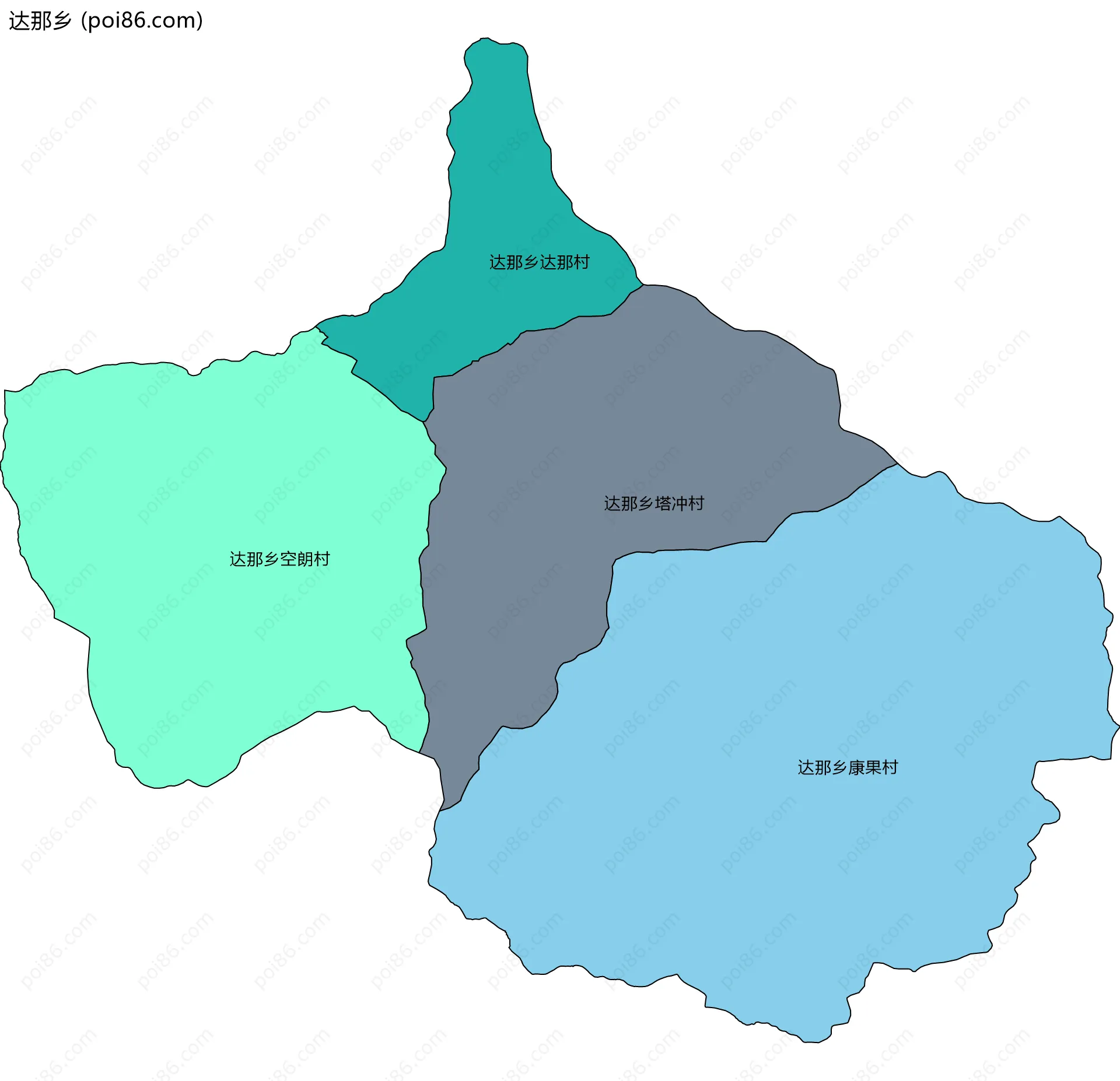 达那乡边界地图(五级行政区划)