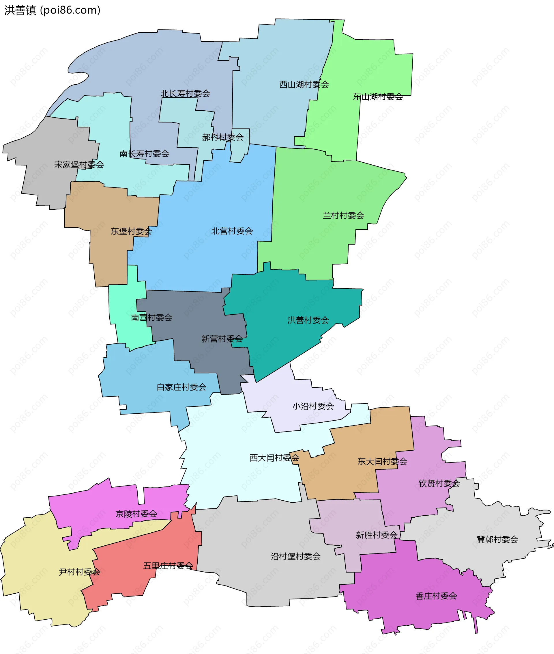 洪善镇边界地图(五级行政区划)