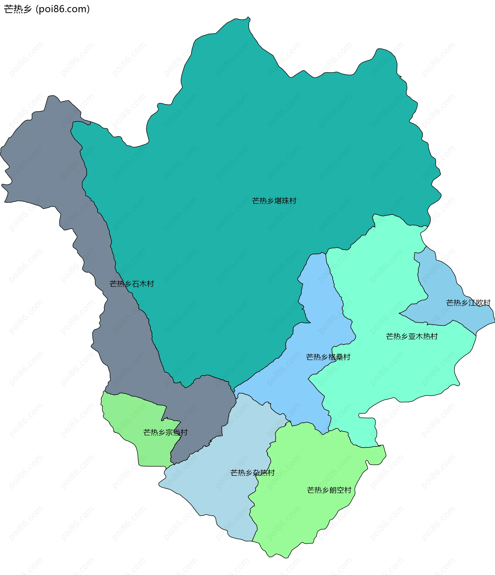 芒热乡边界地图(五级行政区划)