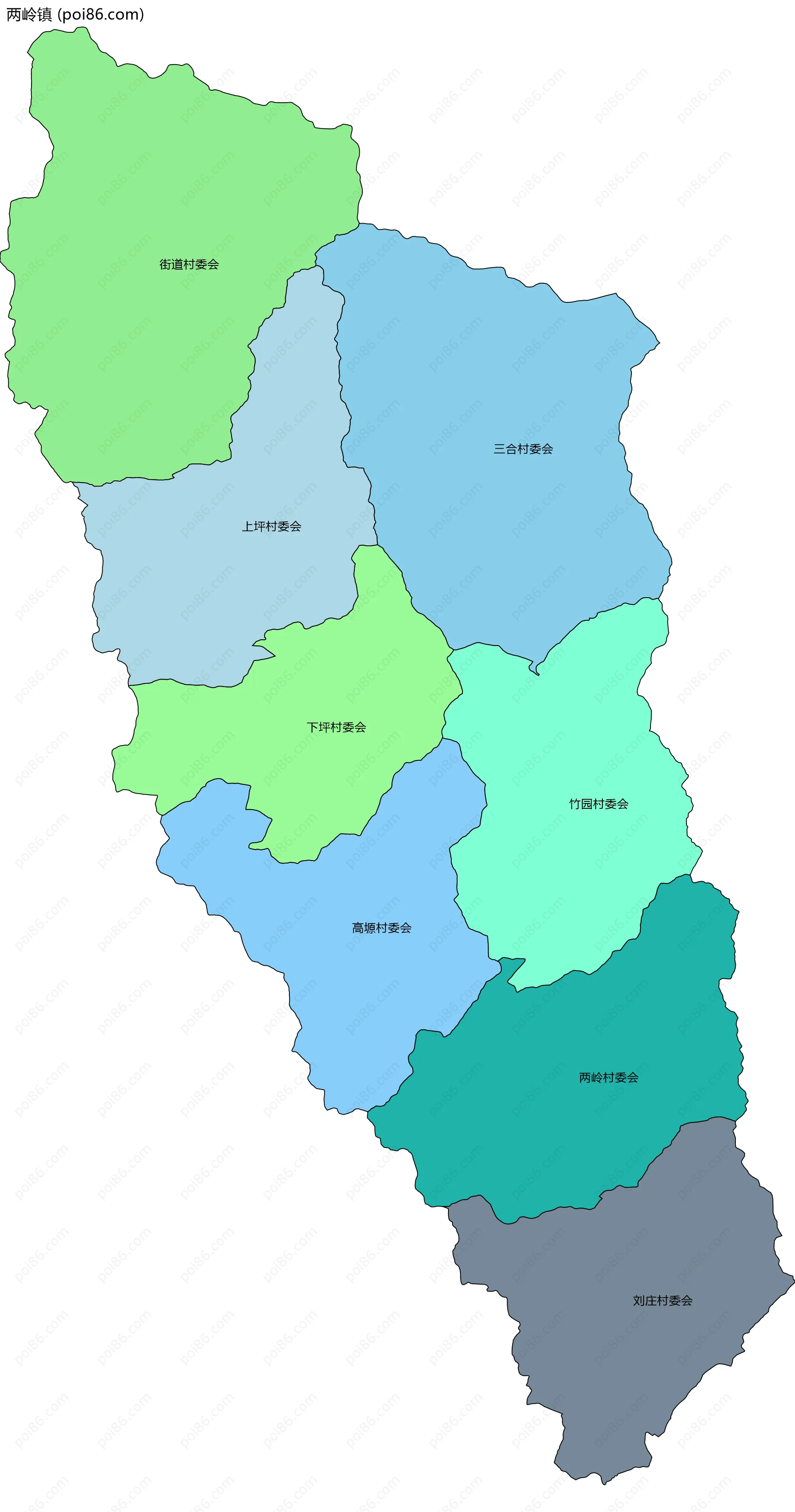 两岭镇边界地图(五级行政区划)