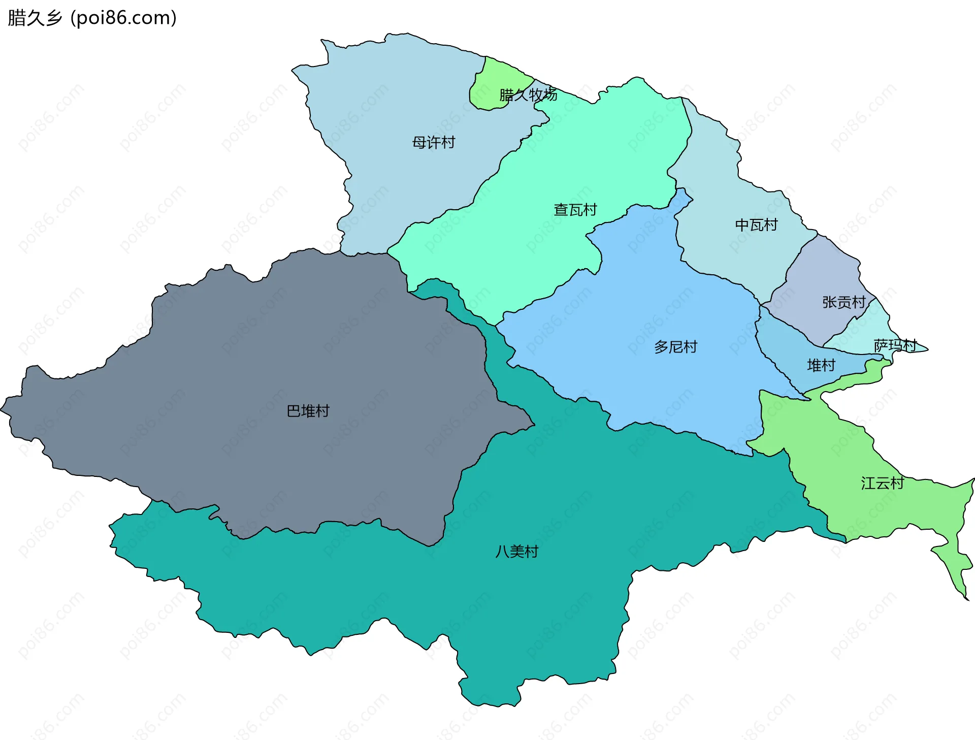 腊久乡边界地图(五级行政区划)