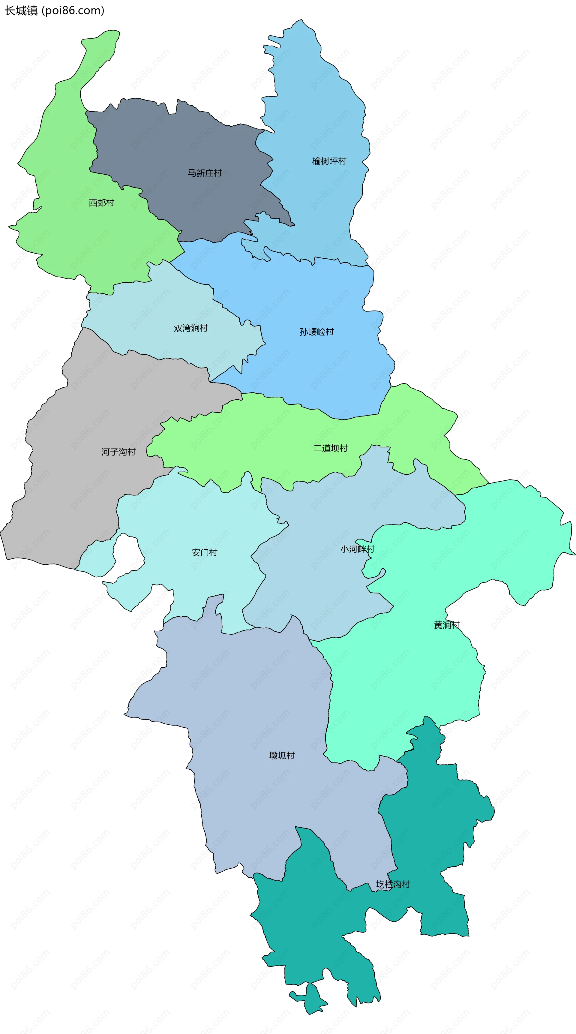 长城镇边界地图(五级行政区划)