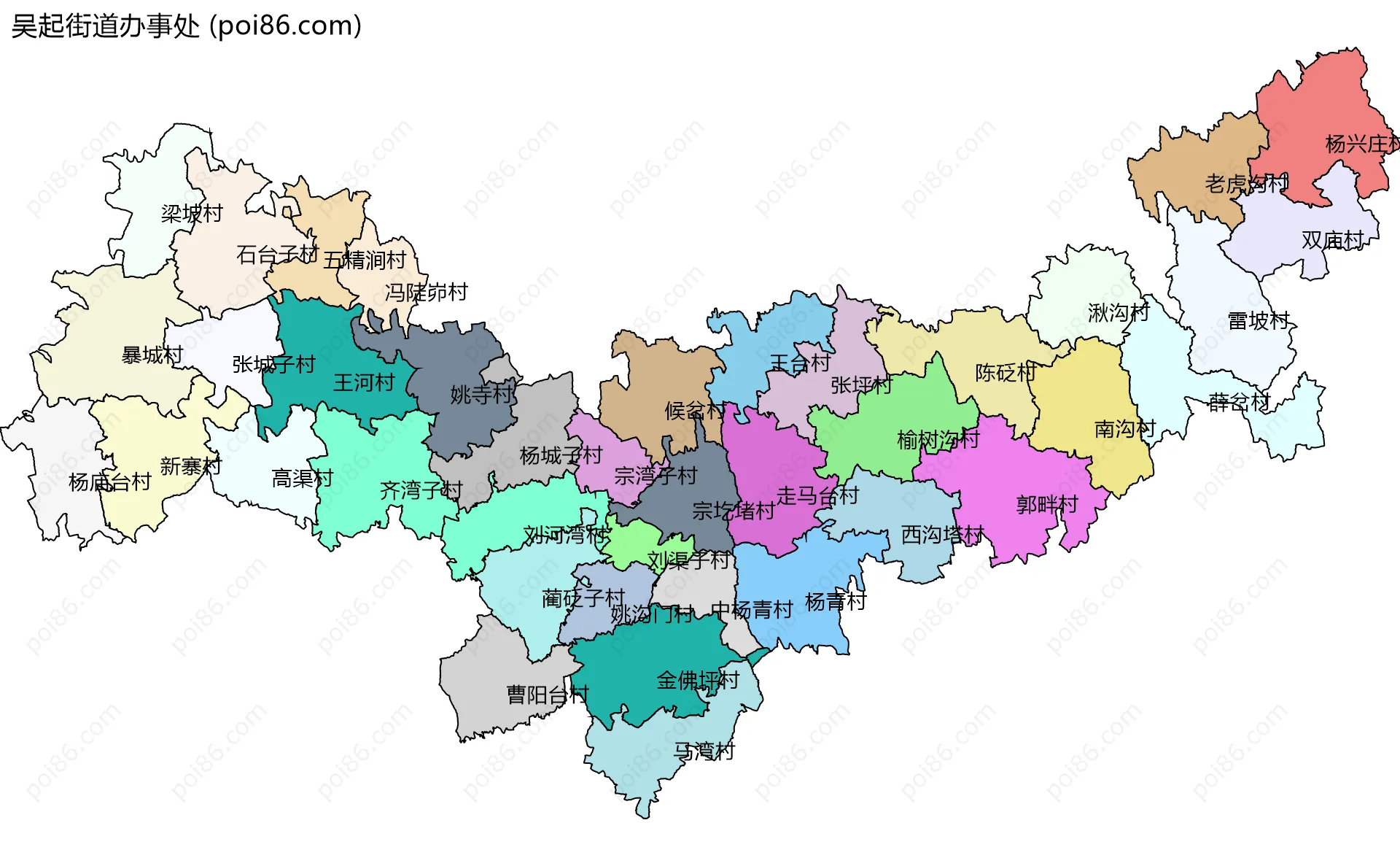 吴起街道办事处边界地图(五级行政区划)