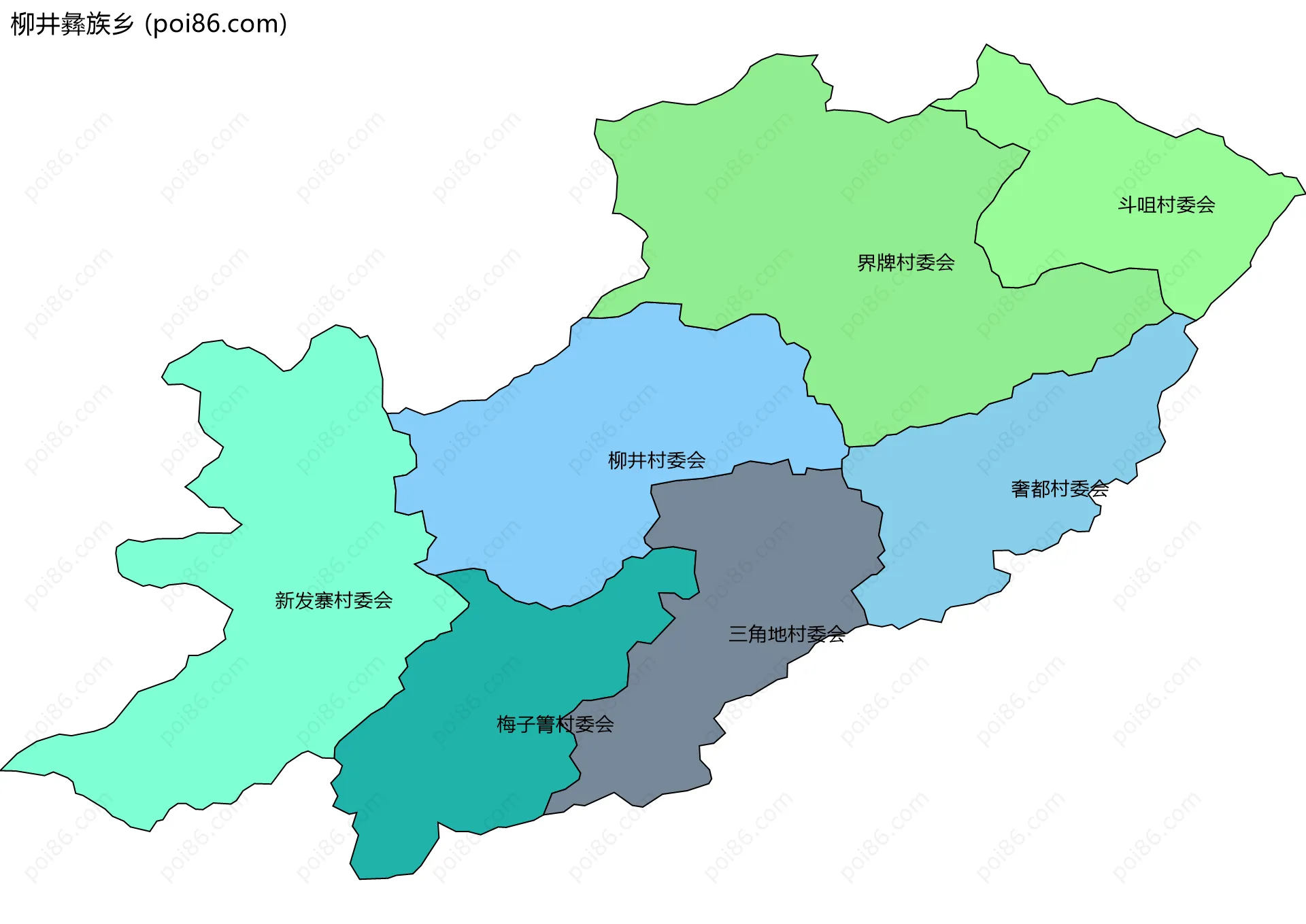 柳井彝族乡边界地图(五级行政区划)