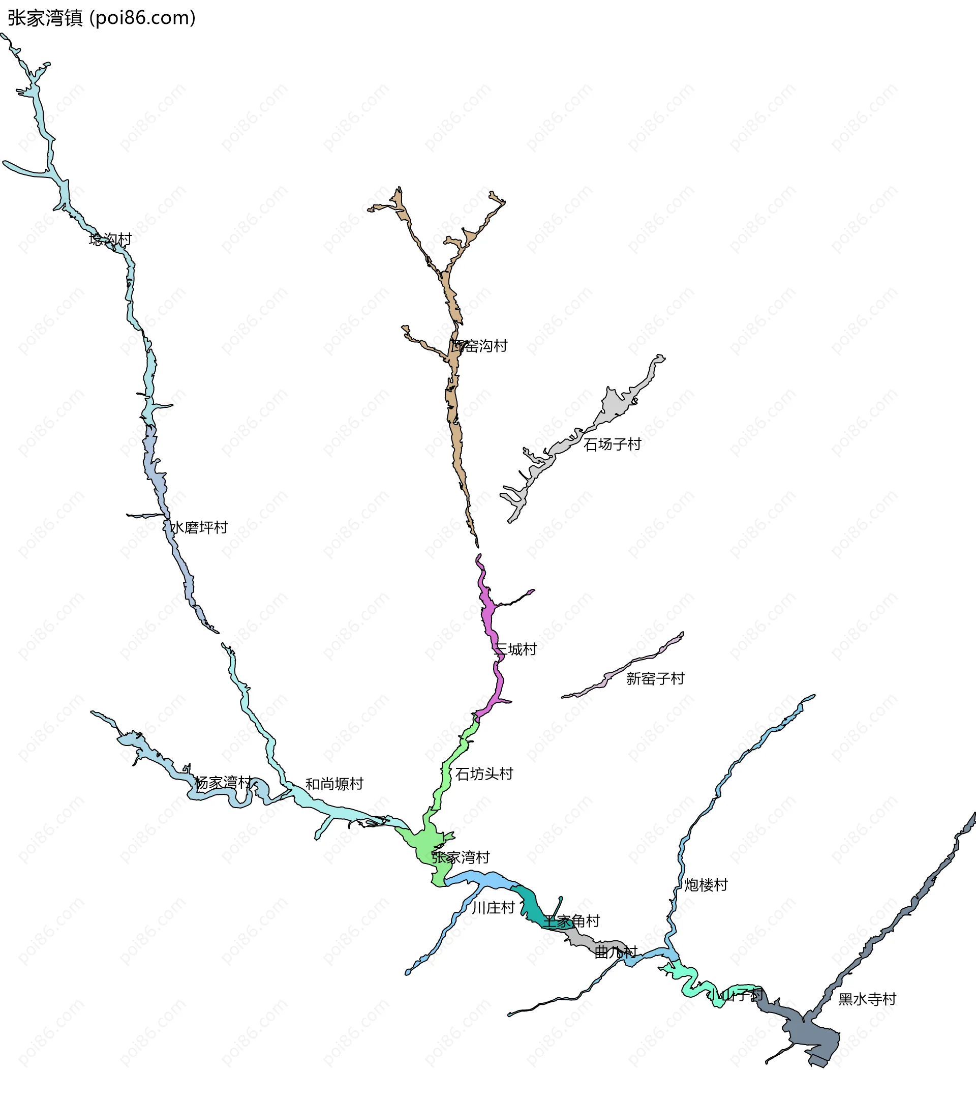 张家湾镇边界地图(五级行政区划)