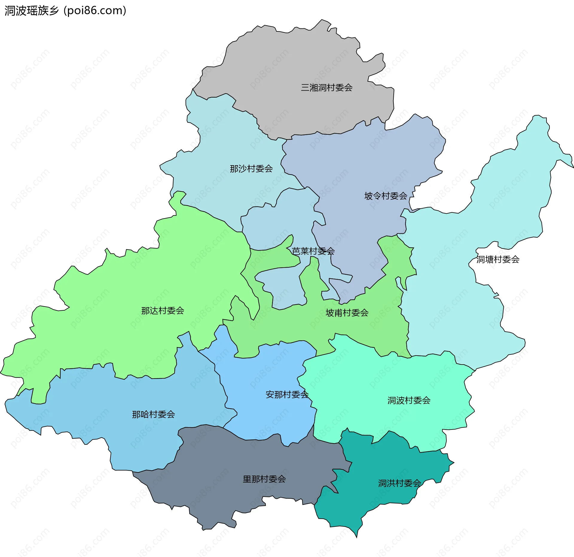 洞波瑶族乡边界地图(五级行政区划)
