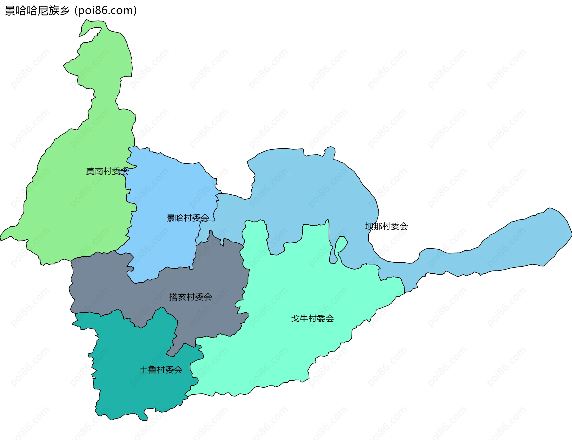景哈哈尼族乡边界地图(五级行政区划)