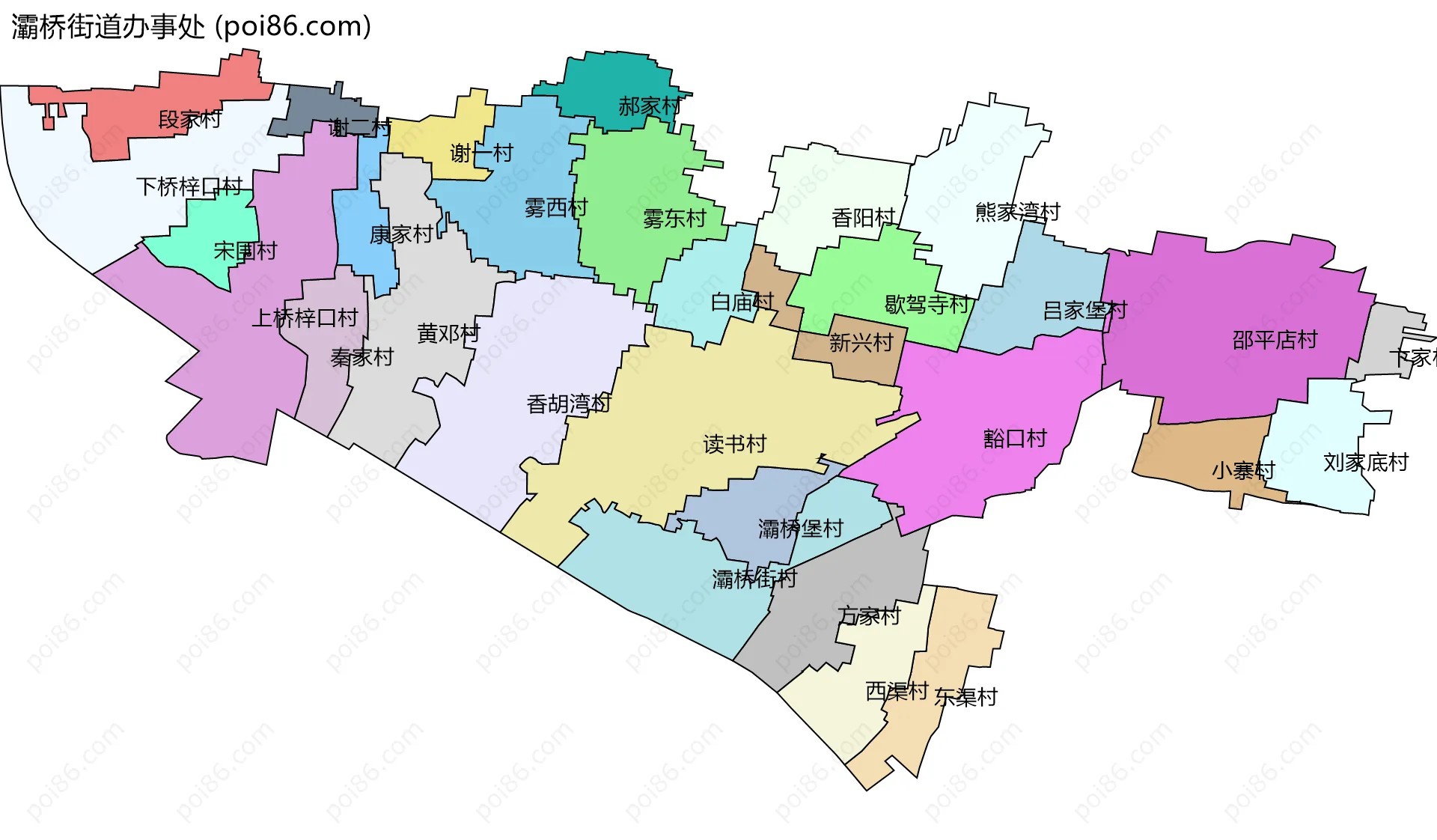灞桥街道办事处边界地图(五级行政区划)